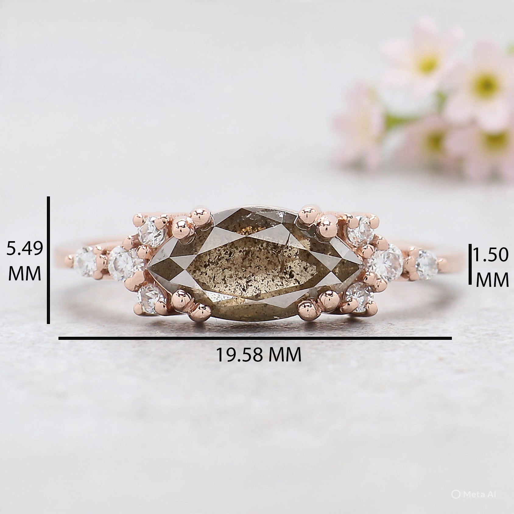 Marquise Cut Light Brown Diamond Ring 1.35 Ct 9.95 MM Marquise Shape Diamond Ring 14K Rose Gold Silver Engagement Ring Gift For Her KDL1650