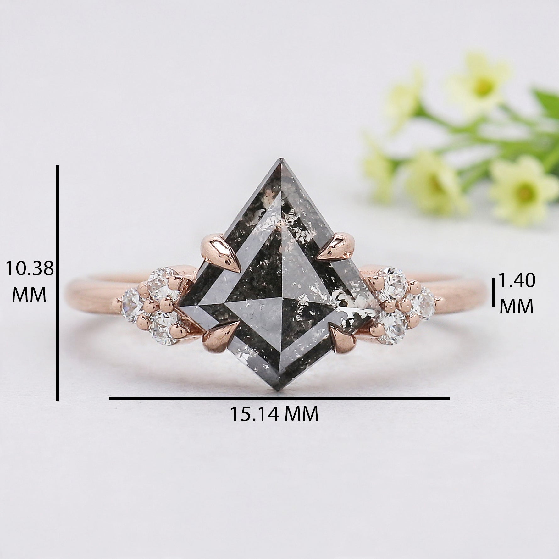 Kite Cut Salt And Pepper Diamond Ring 1.06 Ct 10.04 MM Kite Diamond Ring 14K Solid Rose Gold Silver Engagement Ring Gift For Her KDL3411