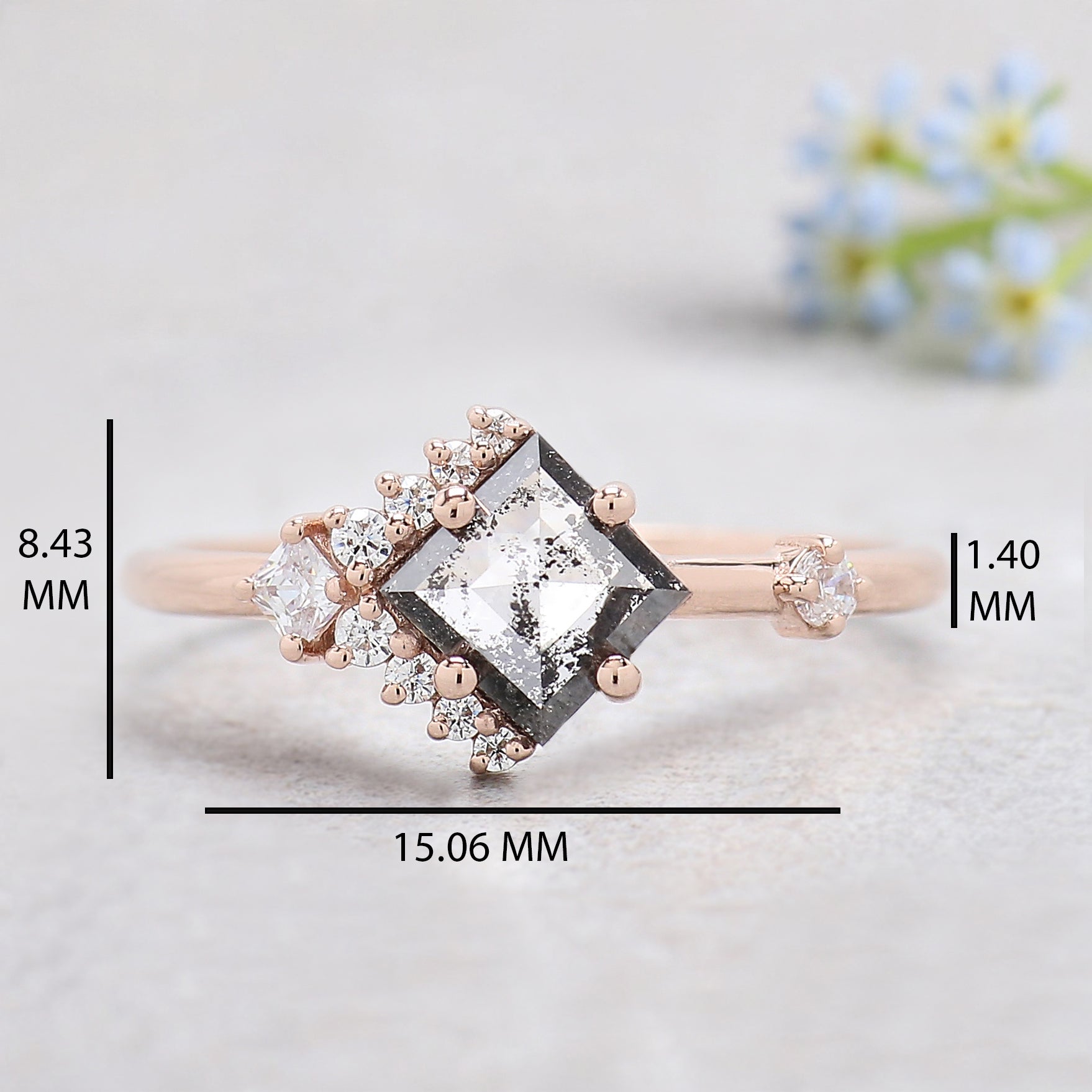 Kite Cut Salt And Pepper Diamond Ring 0.70 Ct 7.10 MM Kite Shape Diamond Ring 14K Solid Rose Gold Silver Engagement Ring Gift For Her KDN930