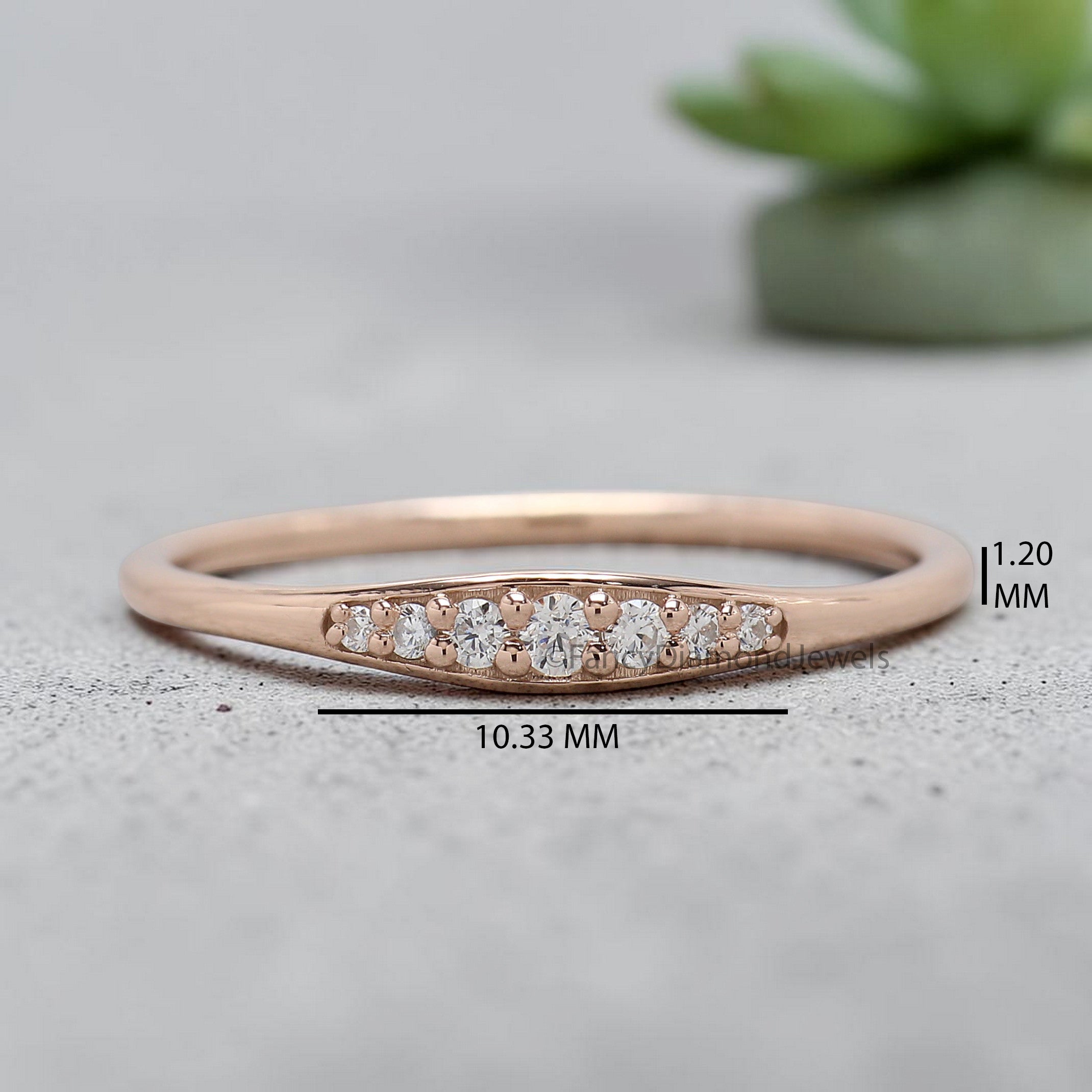 Round Cut Diamond Wedding Band Rose Gold Unique Half Eternity Wedding Band Vintage Minimal Stacking Matching Bridal Gift For Her FD548