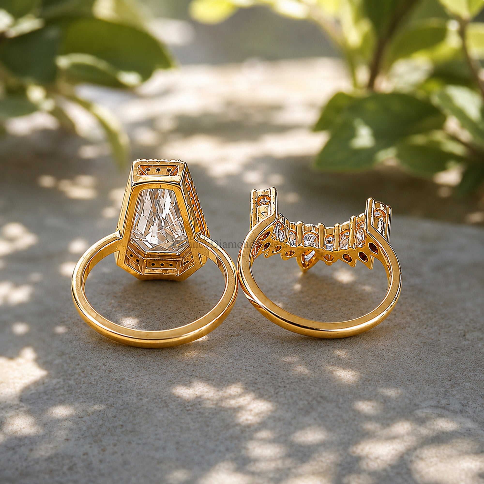 3.85 CT Coffin Cut Engagement Ring set in Solid Rose 10K/14k/18k Gold Coffin Cut Solitaire Engagement Ring Bridal Wedding Ring Set FD204