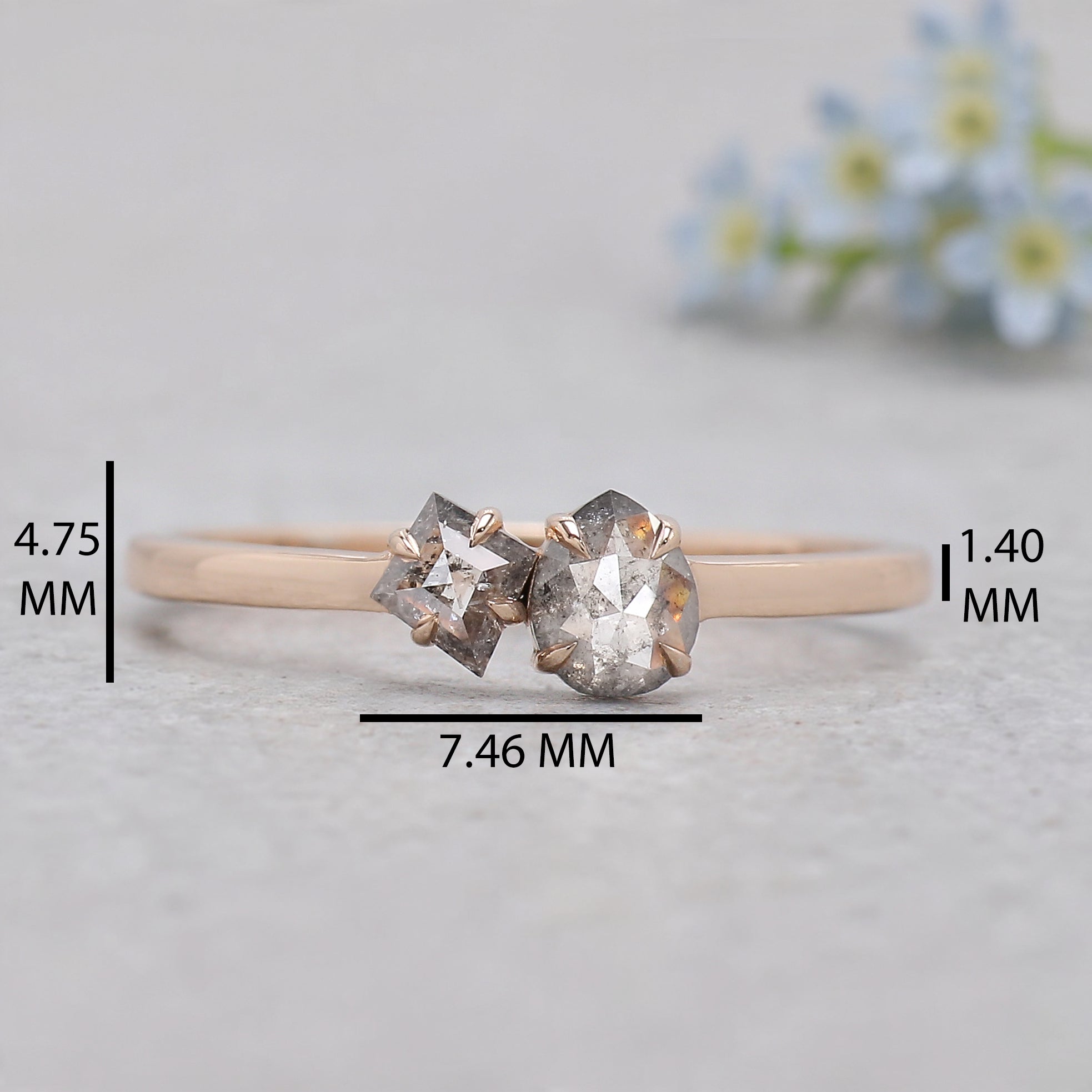 Toi Et Moi Salt And Pepper Diamond Ring 0.32 Ct 4.76 MM Mix Shape Diamond Ring 14K Rose Gold Silver Engagement Ring Gift For Her KDN2397
