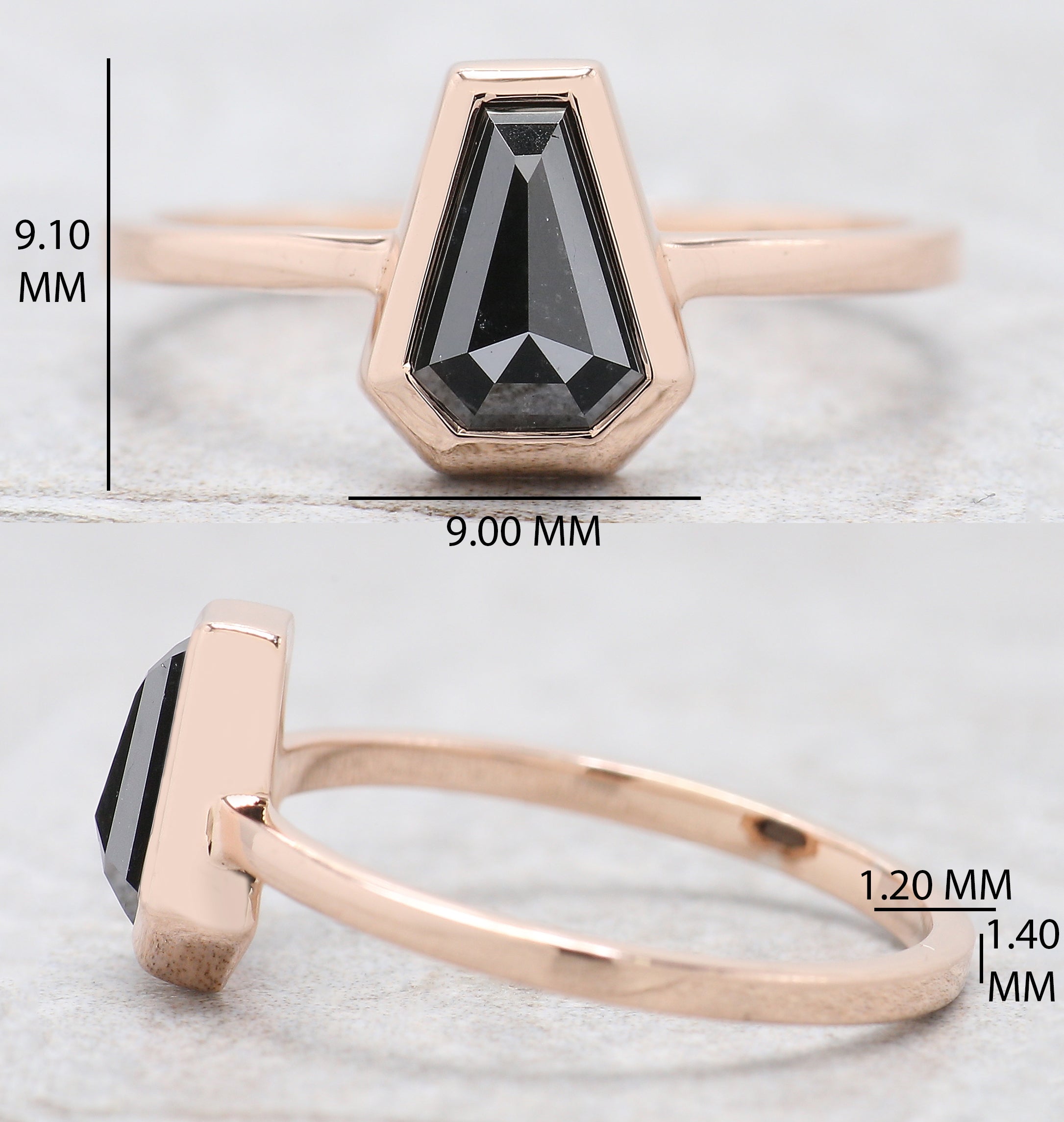 Coffin Black Color Diamond Ring 0.97 Ct 7.54 MM Coffin Shape Diamond Ring 14K Solid Rose Gold Silver Engagement Ring Gift For Her KDN2557