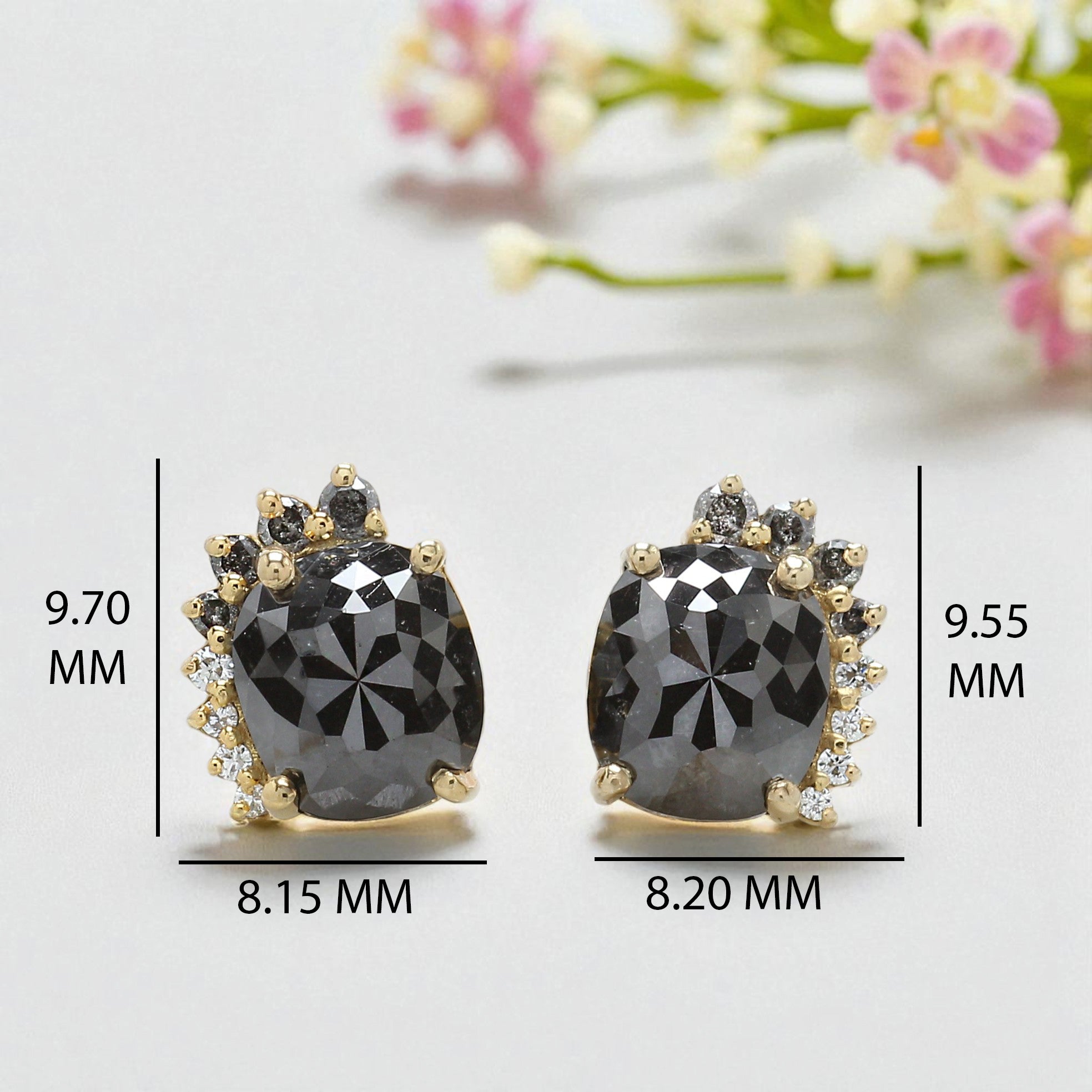 Cushion Black Color Diamond Earring 2.50 Ct 7.30 MM Cushion Diamond Earring 14K Solid Yellow Gold Silver Cushion Earring Gift For Her KD947