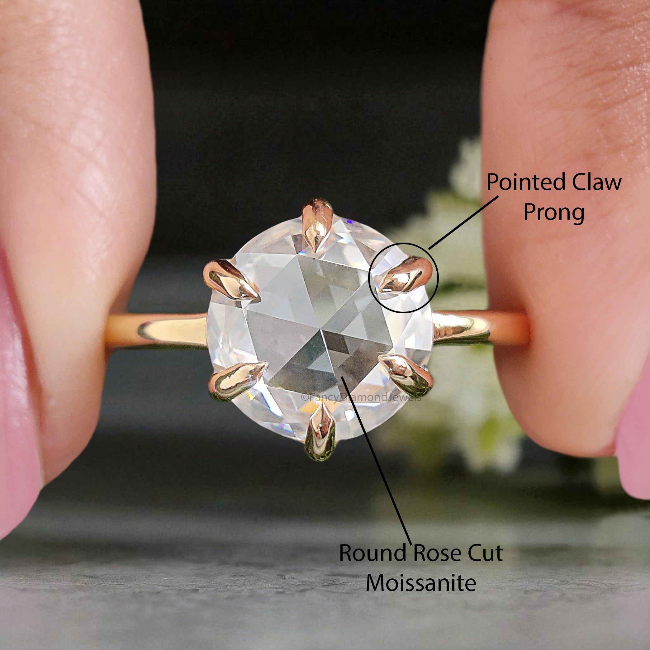 2.65 CT Round Rose Cut Colorless Moissanite Pointed Prong Simple Solitaire Engagement Ring Wedding Ring Anniversary Ring Bridal Ring FD28