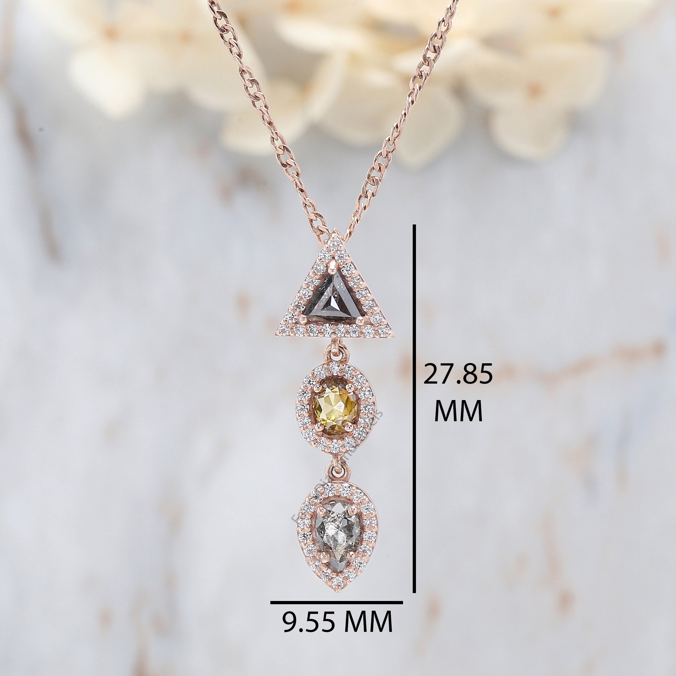 Mix Shape Black Grey Diamond Pendant 0.71 Ct 5.35 MM Mix Shape Diamond Pendant 14K Solid Rose Gold Engagement Pendant Gift For Her QL1186