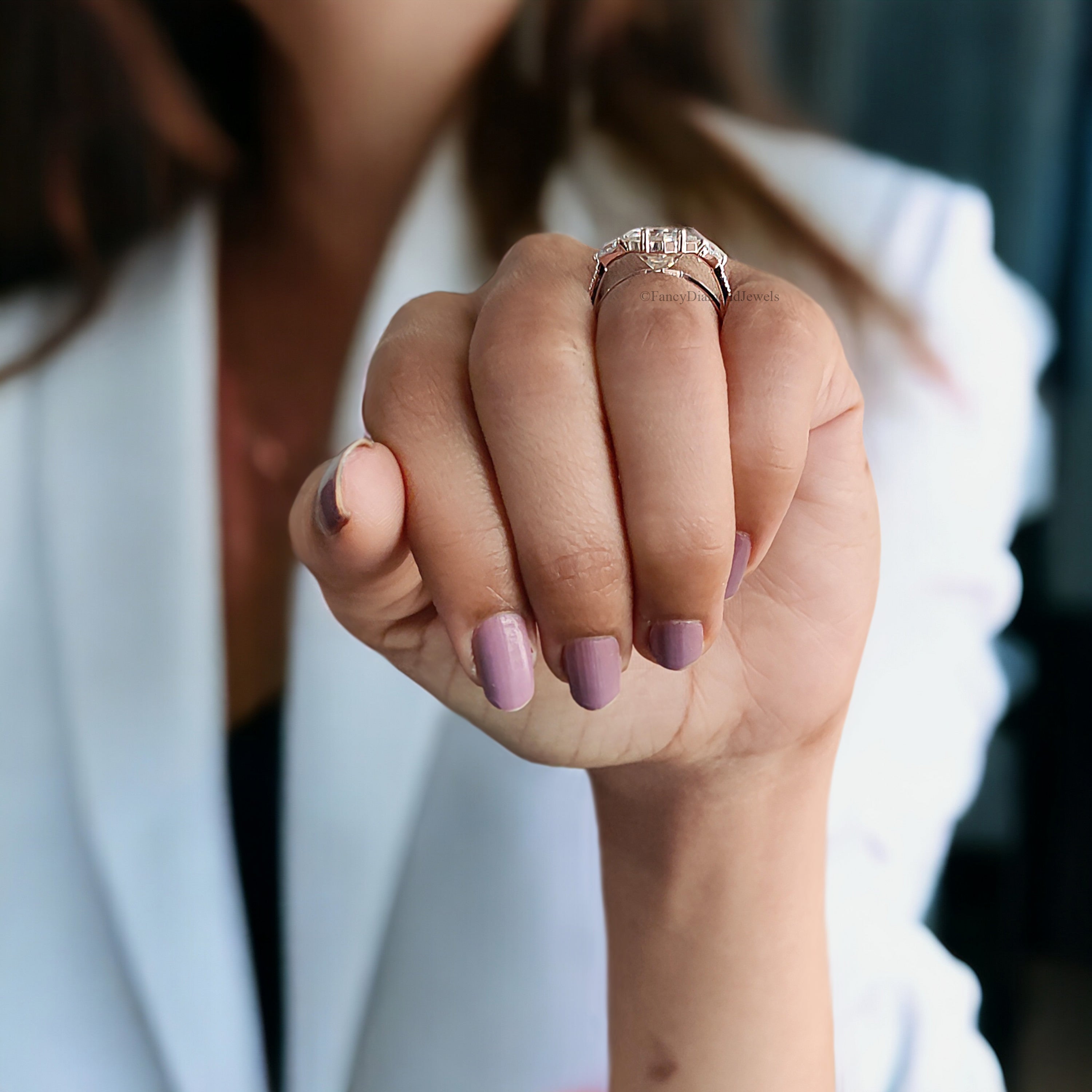 2.95 CT Antique Hexagon Moissanite Engagement Ring Triangle And Round Ring For Gifting Bridal Wedding Ring Anniversary Gift Ring Her FD175