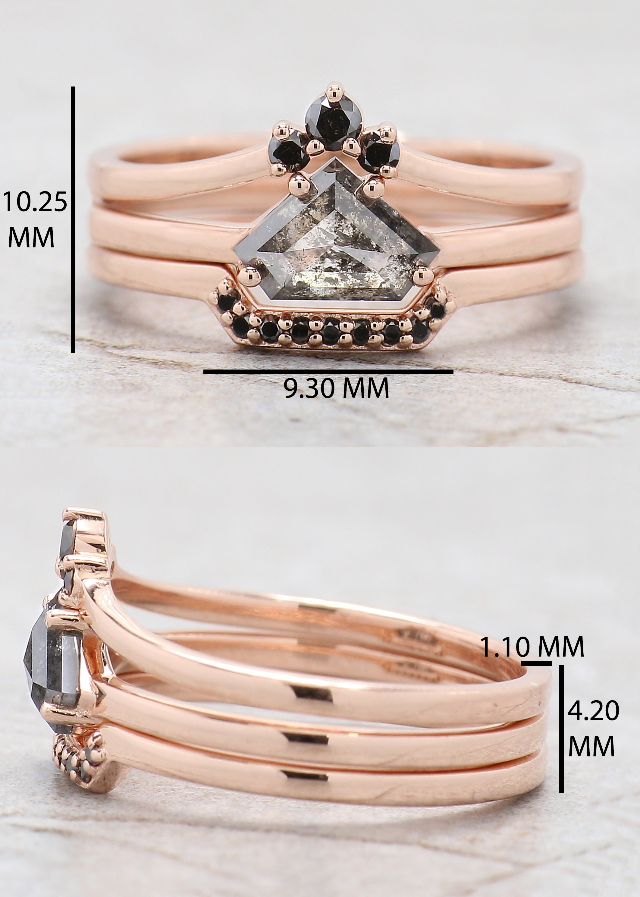 Shield Cut Salt And Pepper Diamond Ring 0.73 Ct 5.15 MM Shield Diamond Ring 14K Solid Rose Gold Silver Engagement Ring Gift For Her QN1144