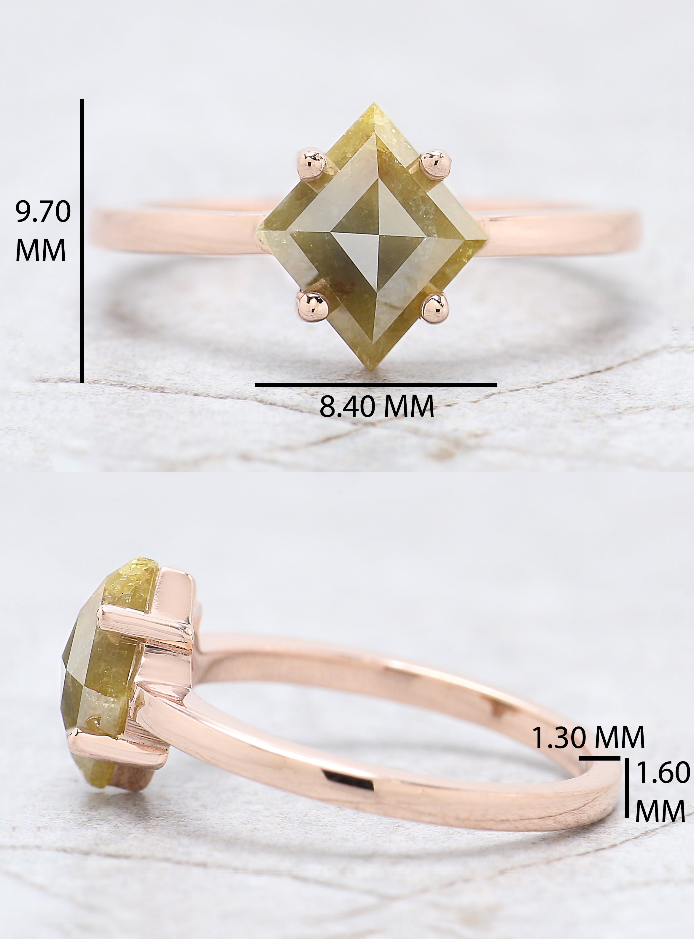 Kite Cut Yellow Color Diamond Ring 1.61 Ct 9.60 MM Kite Shape Diamond Ring 14K Solid Rose Gold Silver Kite Engagement Ring Gift For Her QL8814