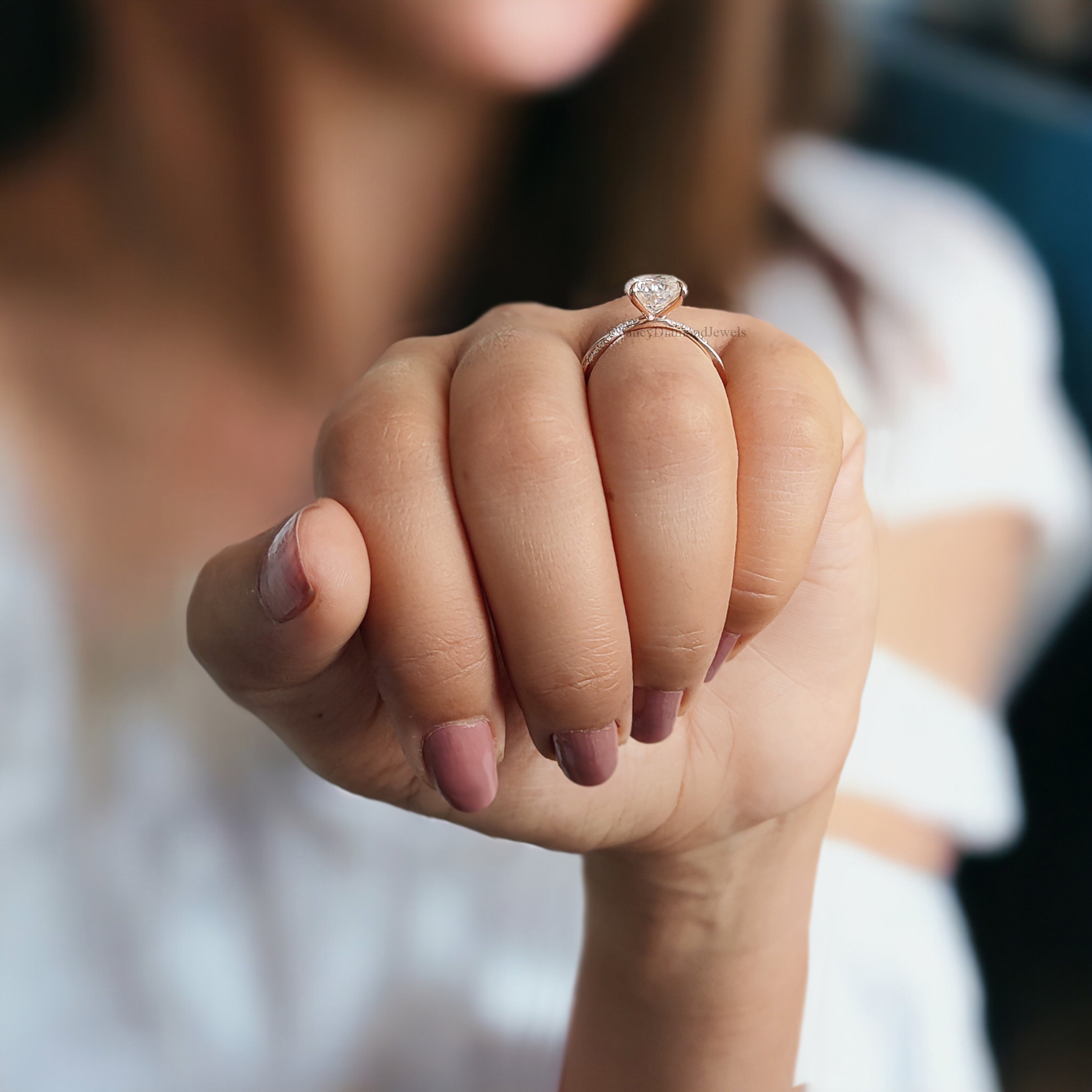 Unique Moissanite Ring 2.15 TW Portuguese Cut Colorless Moissanite Engagement Ring Wedding Ring Twisted Band Claw Prong Ring for Women FD135