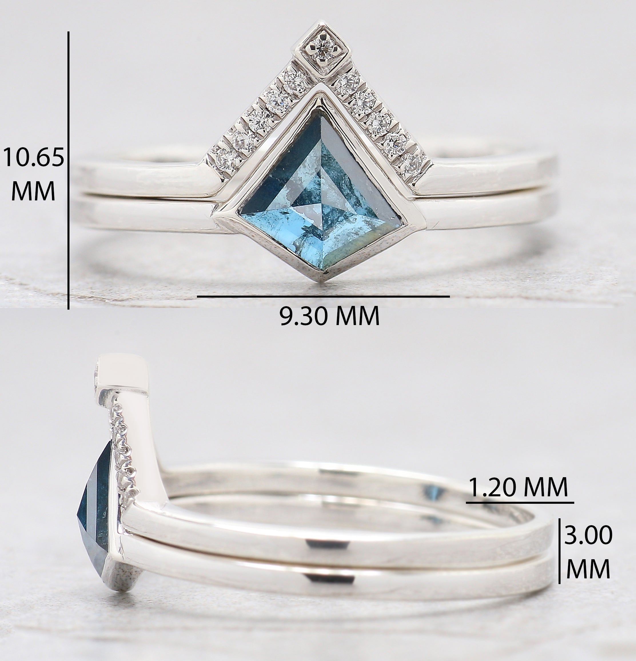 Kite Cut Blue Color Diamond Ring Set 0.44 Ct 6.42 MM Kite Diamond Ring 14K Solid White Gold Silver Engagement Kite Ring Gift For Her KD1111