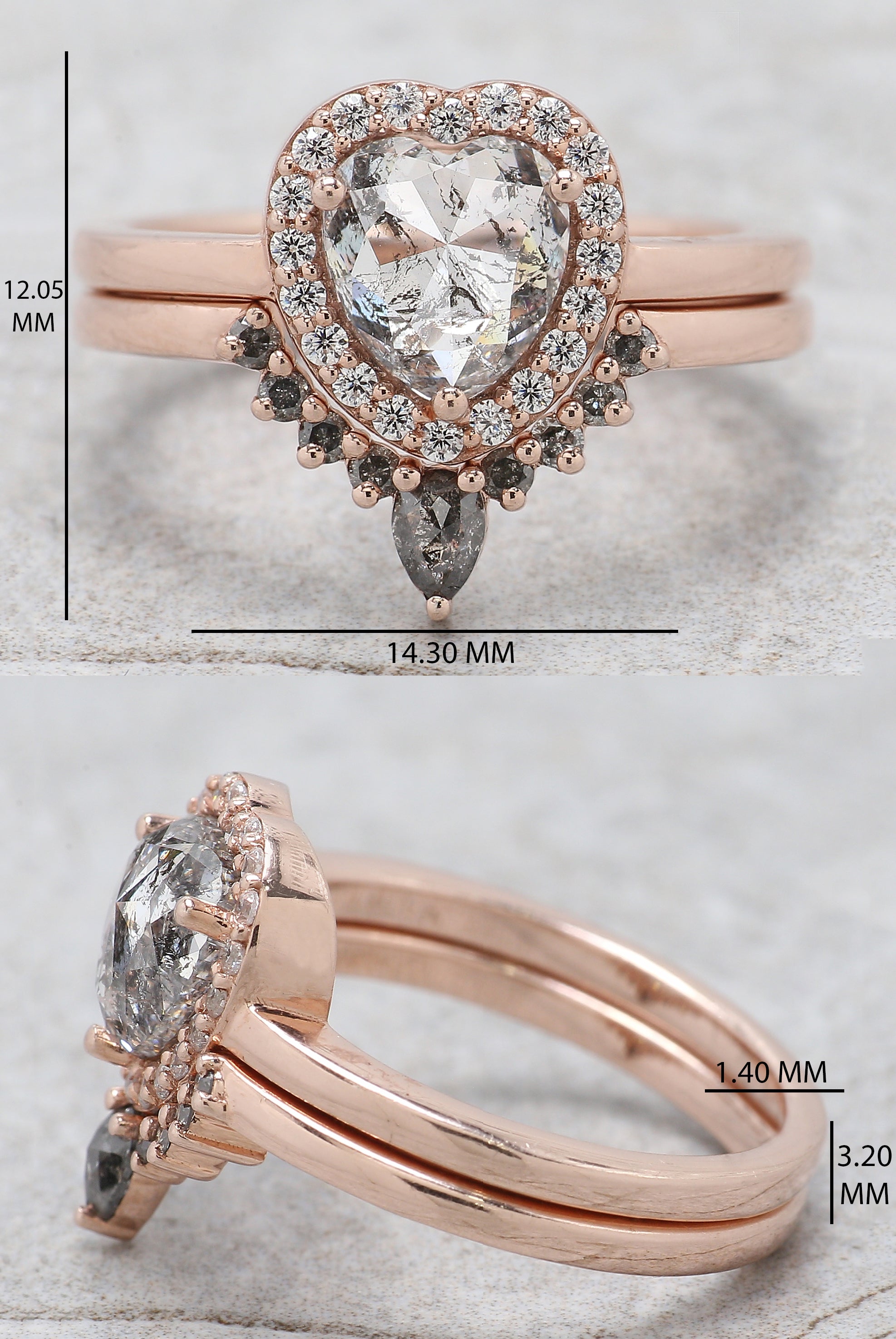 Heart Salt And Pepper Diamond Ring 1.54 Ct 7.09 MM Heart Shape Diamond Ring 14K Solid Rose Gold Silver Engagement Ring Gift For Her QL2598