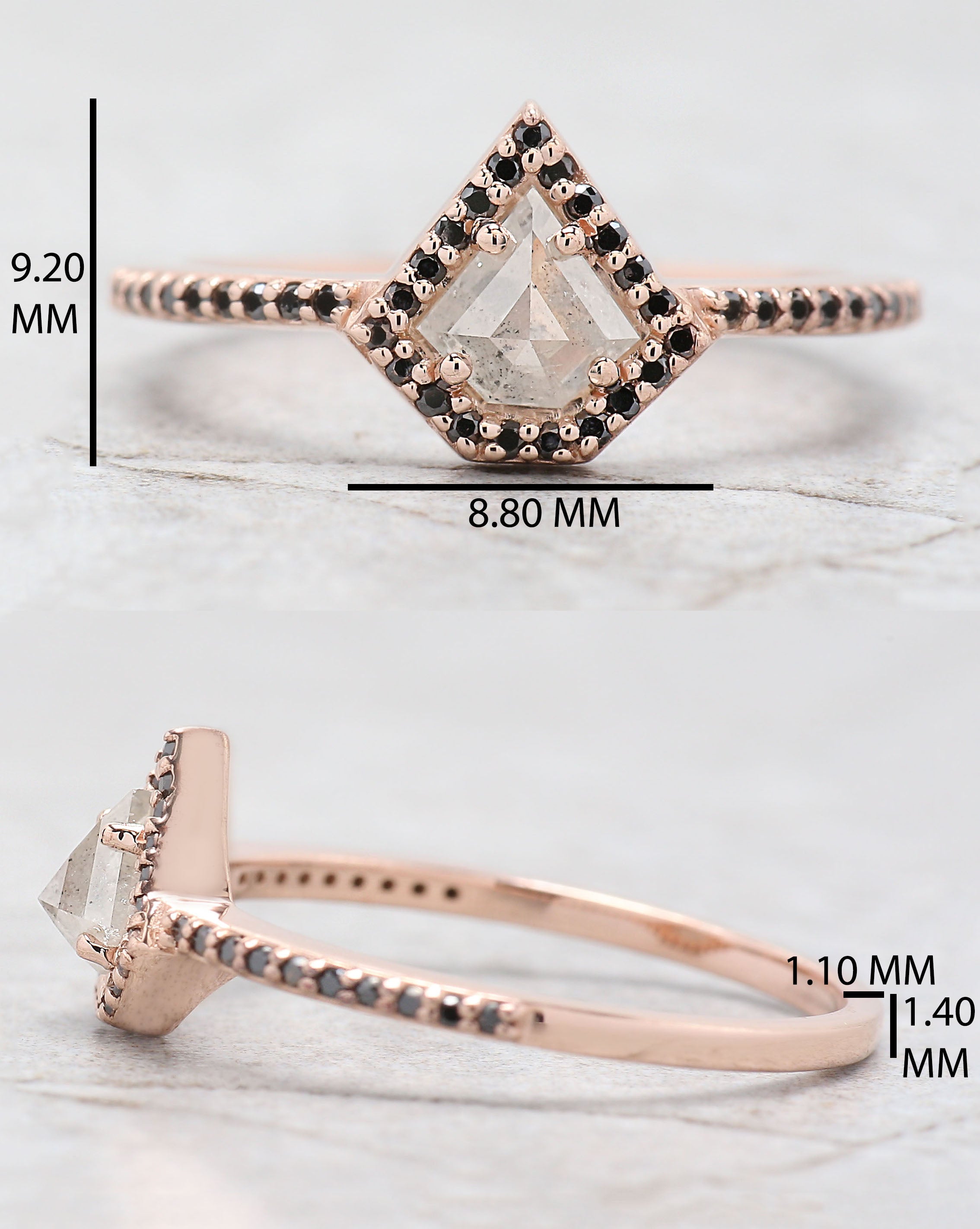 Shield Cut Salt And Pepper Diamond Ring 0.47 Ct 5.40 MM Shield Diamond Ring 14K Solid Rose Gold Silver Engagement Ring Gift For Her QL9683