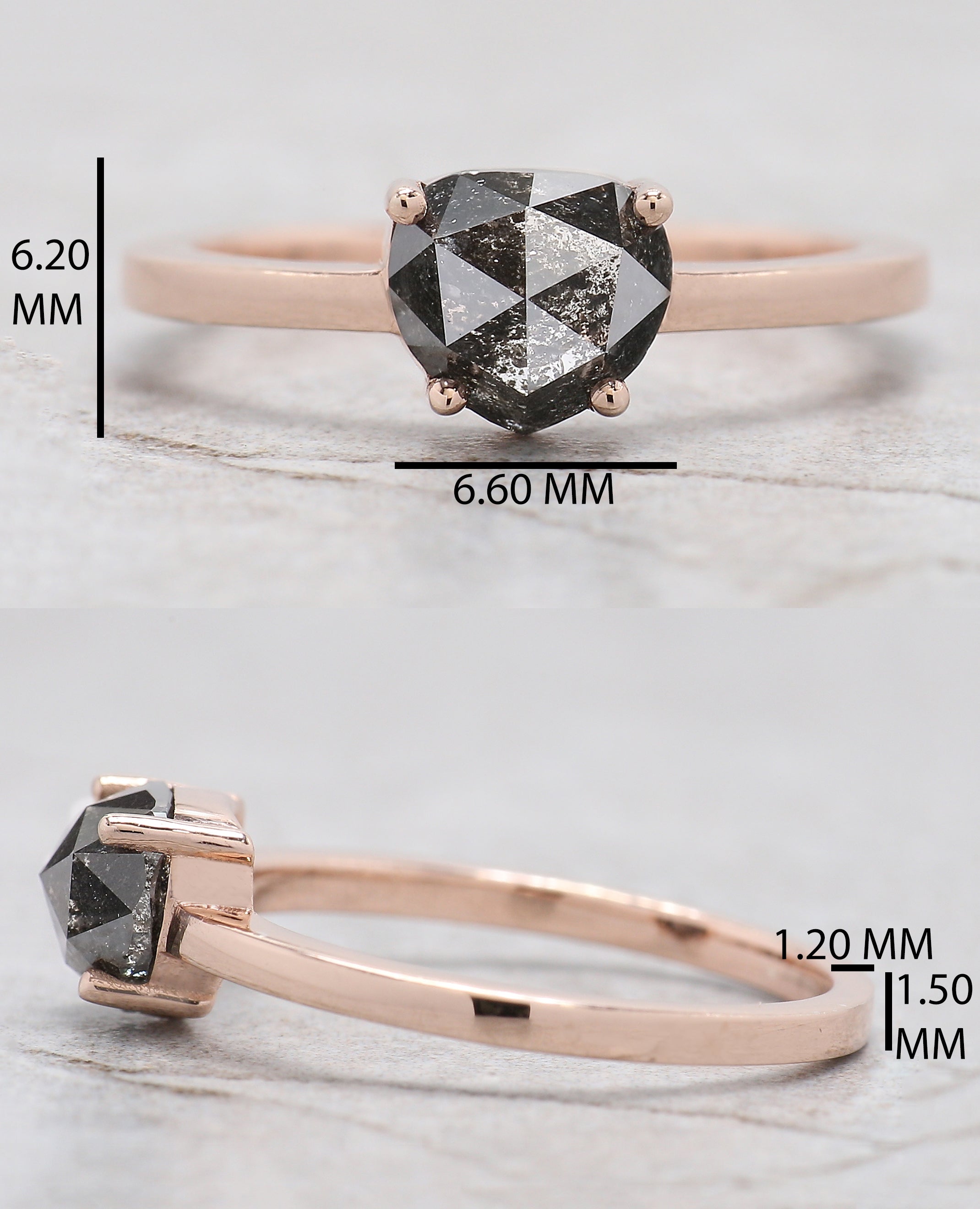 Heart Salt And Pepper Diamond Ring 1.36 Ct 6.50 MM Heart Cut Diamond Ring 14K Solid Rose Gold Silver Engagement Ring Gift For Her QL5092