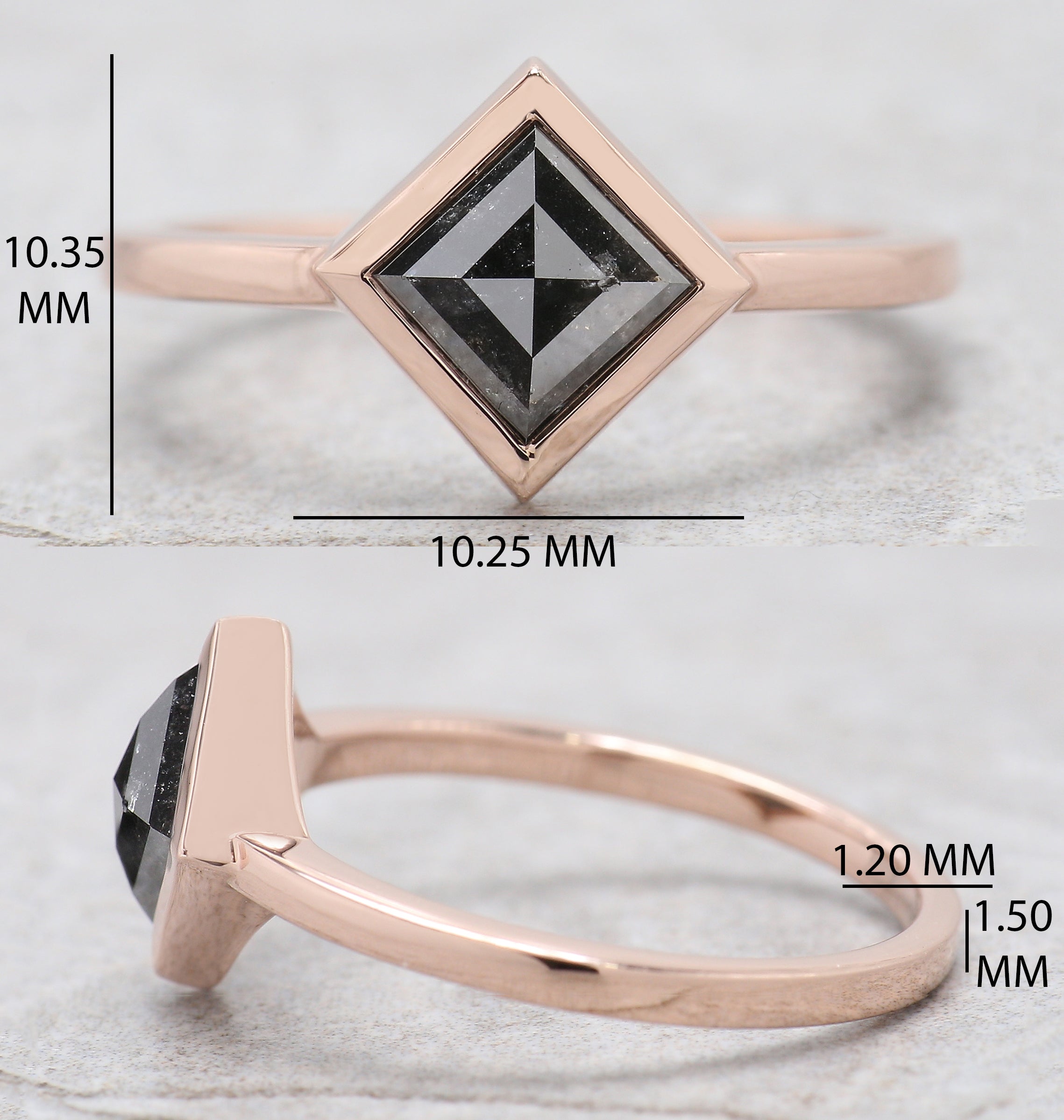 Kite Cut Salt And Pepper Diamond Ring 1.25 Ct 8.00 MM Kite Diamond Ring 14K Solid Rose Gold Silver Kite Engagement Ring Gift For Her QN822