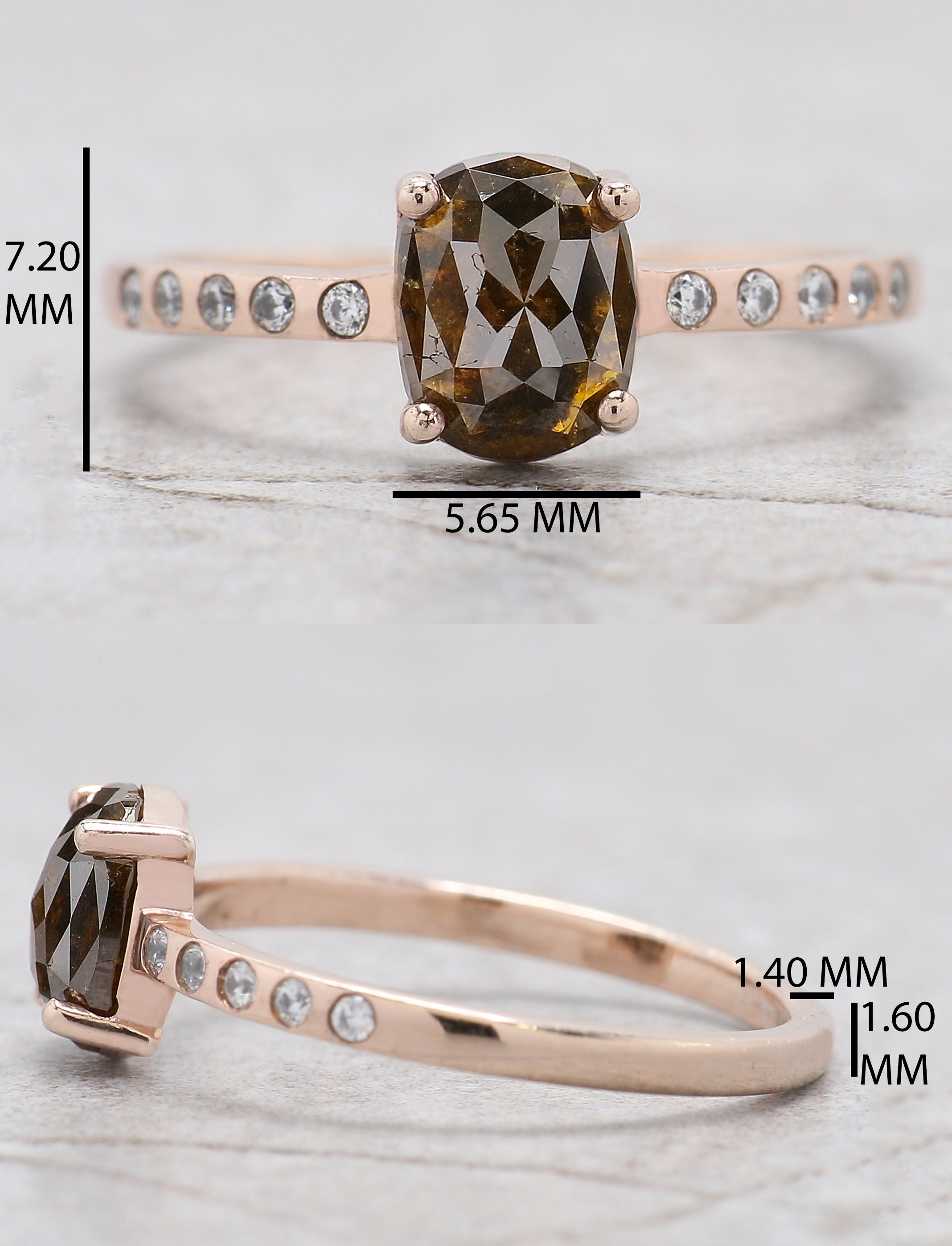Oval Cut Brown Color Diamond Ring 1.18 Ct 7.11 MM Oval Shape Diamond Ring 14K Solid Rose Gold Silver Engagement Ring Gift For Her QL2867