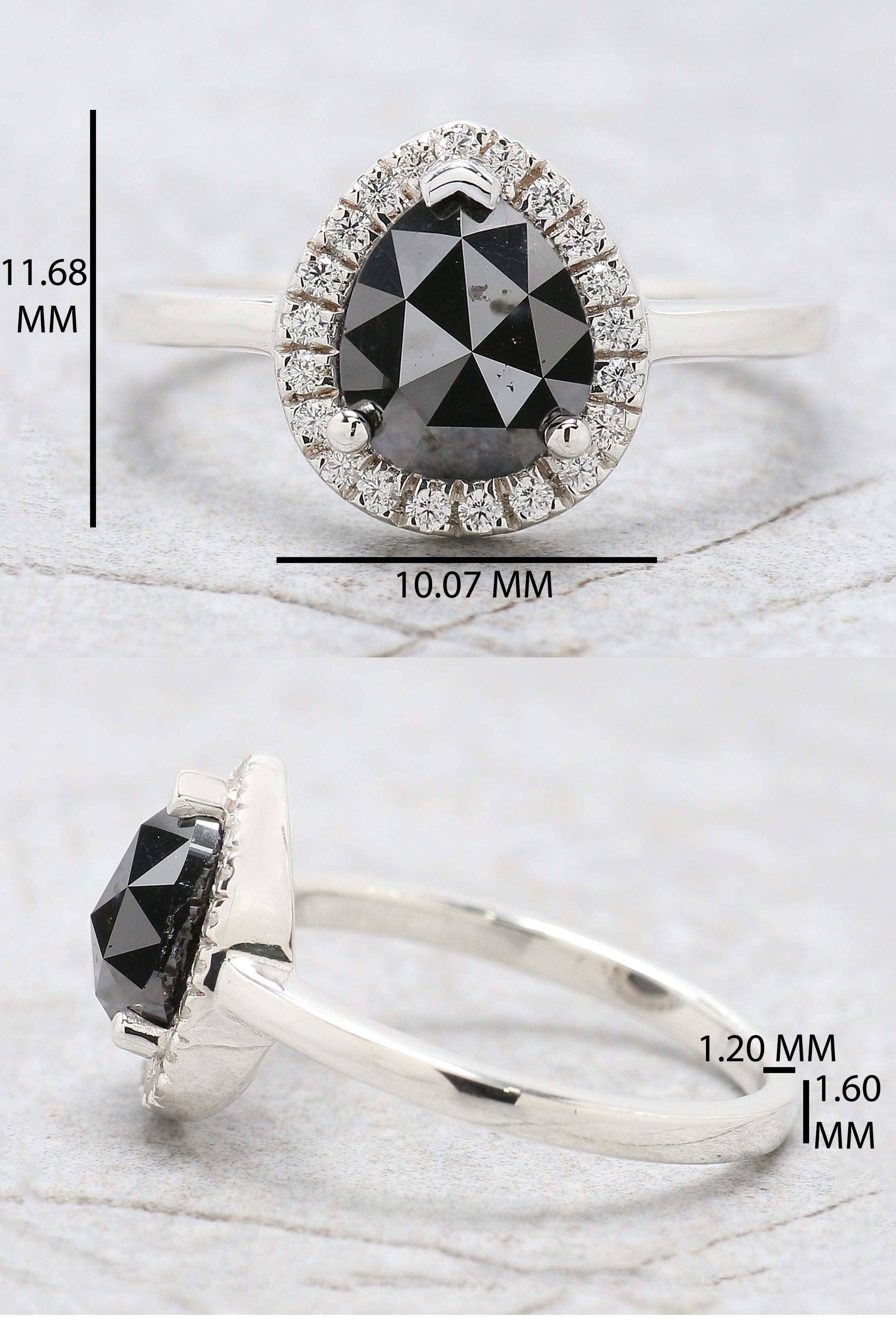 Pear Cut Black Color Diamond Ring 1.58 Ct 8.20 MM Pear Shape Diamond Ring 14K Solid White Gold Silver Engagement Ring Gift For Her QN8801