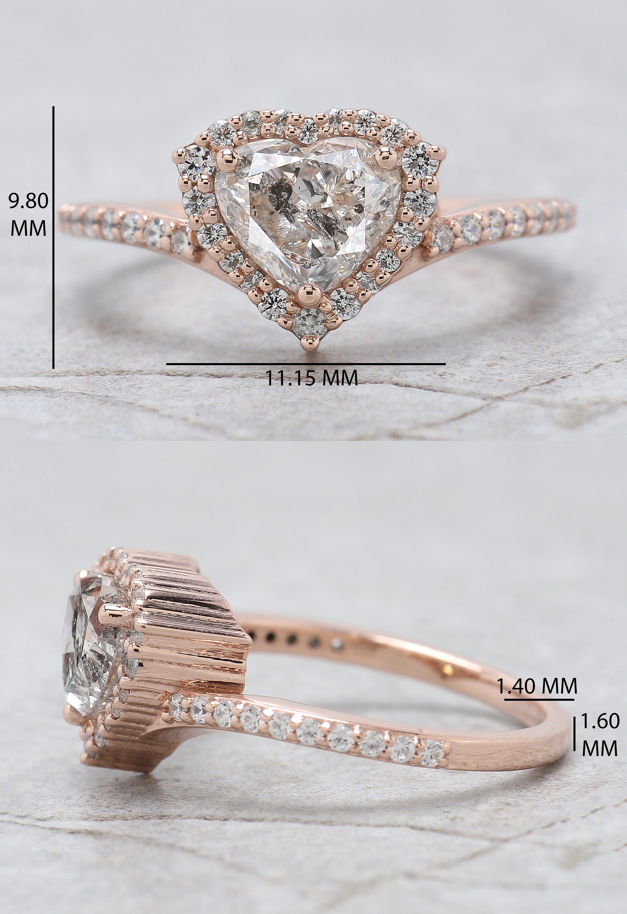 Heart Salt And Pepper Diamond Ring 1.44 Ct 6.38 MM Heart Shape Diamond Ring 14K Solid Rose Gold Silver Engagement Ring Gift For Her QL2629