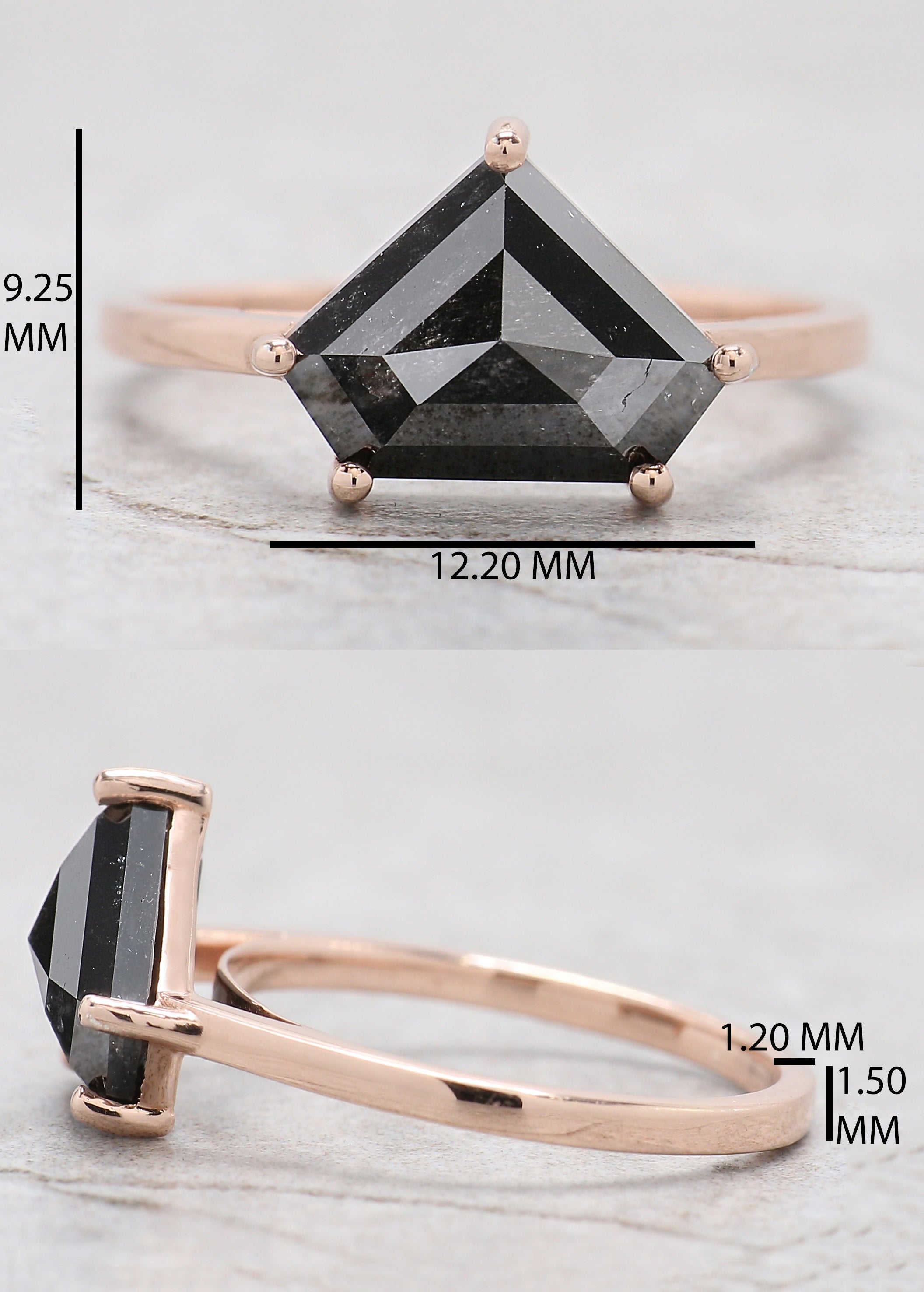 3.03 Ct Natural Shield Cut Salt And Pepper Diamond Ring 8.20 MM Shield Shape Diamond Ring 14K Solid Rose Gold Silver Engagement Ring QL1117