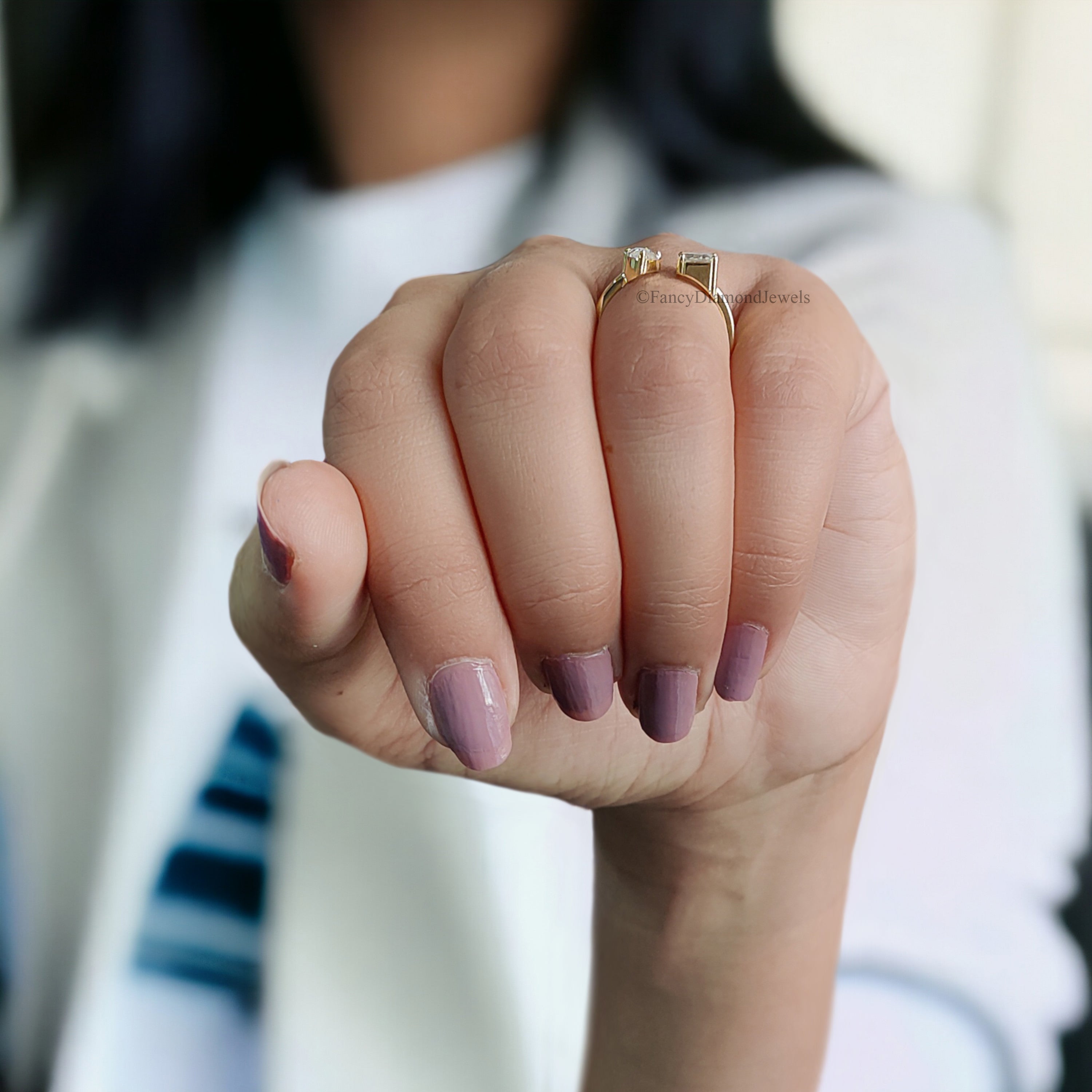 Toi Et Moi Moissanite Ring Marquise And Emerald Moissanite Wedding Ring Colorless Moissanite Engagement Ring Open Cuff Proposal Ring FD141