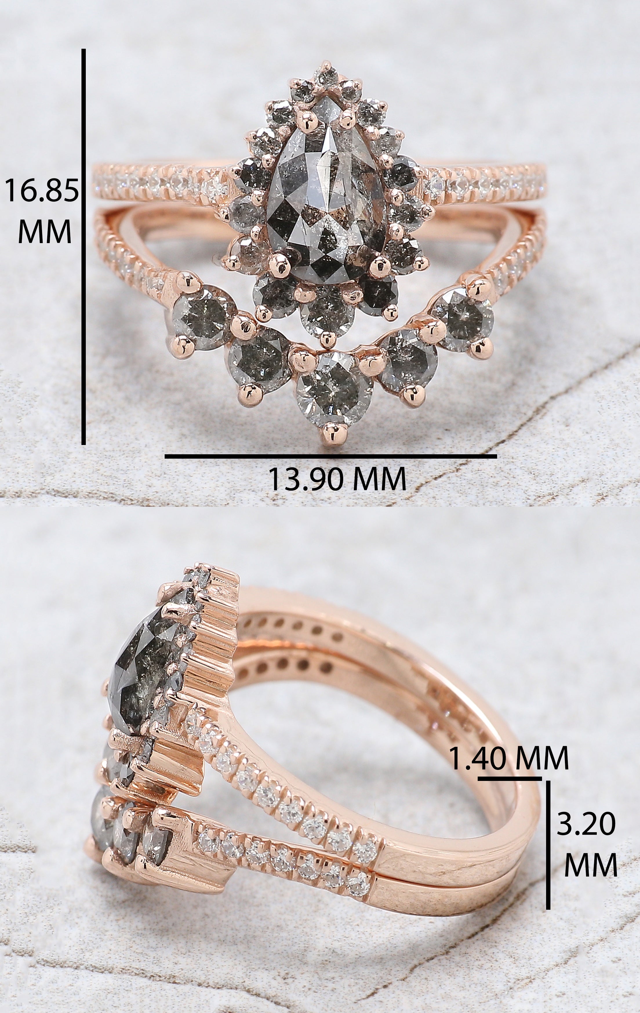 Pear Cut Salt And Pepper Diamond Ring 0.86 Ct 8.00 MM Pear Diamond Ring 14K Solid Rose Gold Silver Pear Engagement Ring Gift For Her QN1434