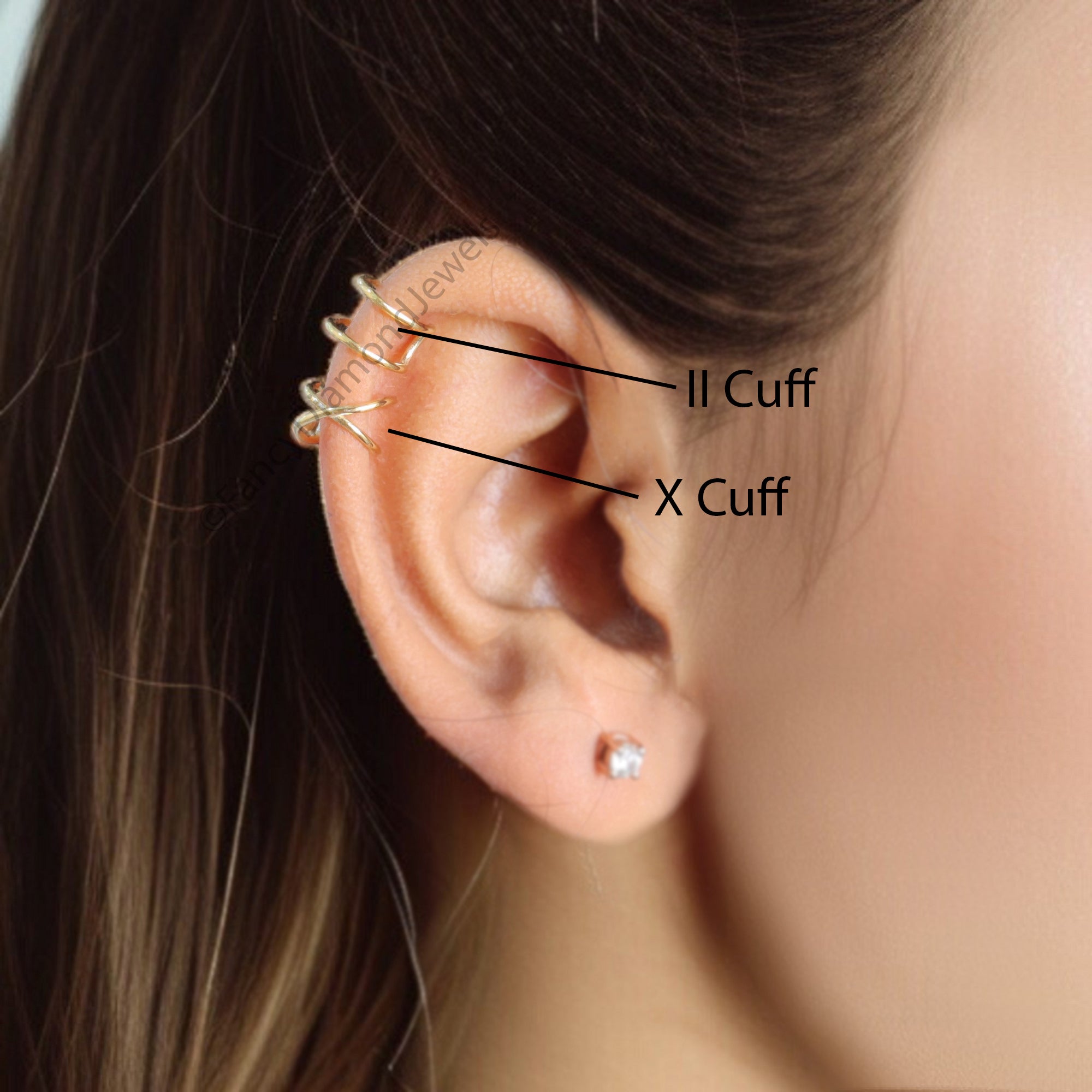 Set of 2 Ear Cuffs for Upper Ear No Piercing Needed Cuff Cartilage Earring Cuff Gold Ear Wrap Cuff FD322
