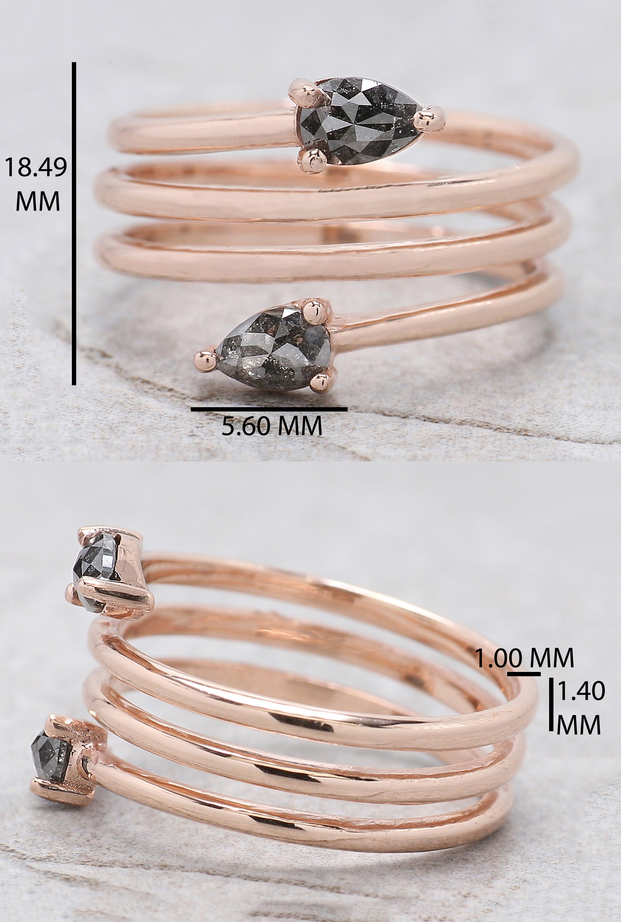 Salt And Pepper Pear Diamond Ring 14K Solid Rose White Yellow Gold Ring Engagement Wedding Gift Ring 0.47 CT QN942