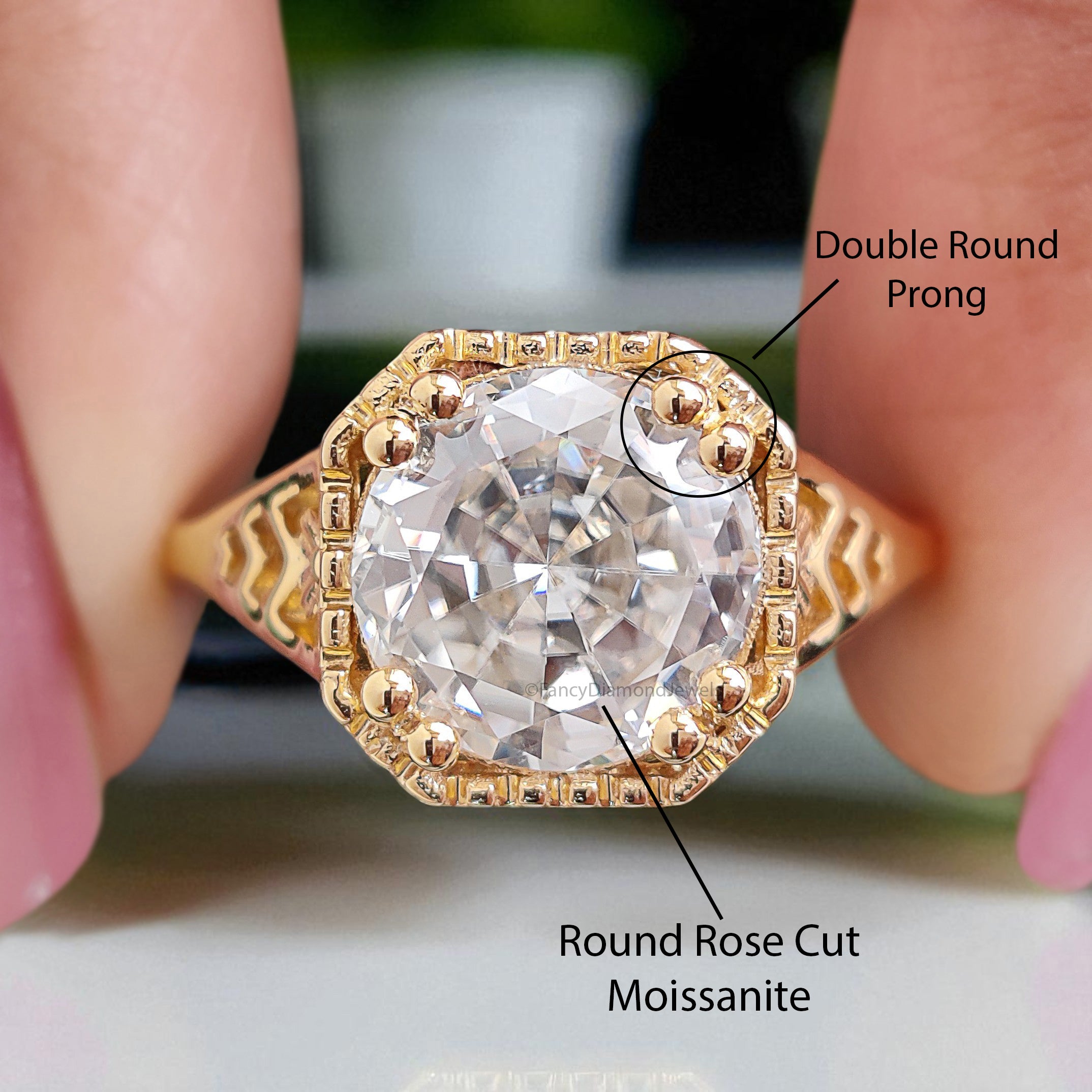 Art Deco Ring 1.80 CT Round Old European Cut Colorless Moissanite Ring OEC Ring Engagement Ring Wedding Ring Bridal Set 14KT Gold FD121