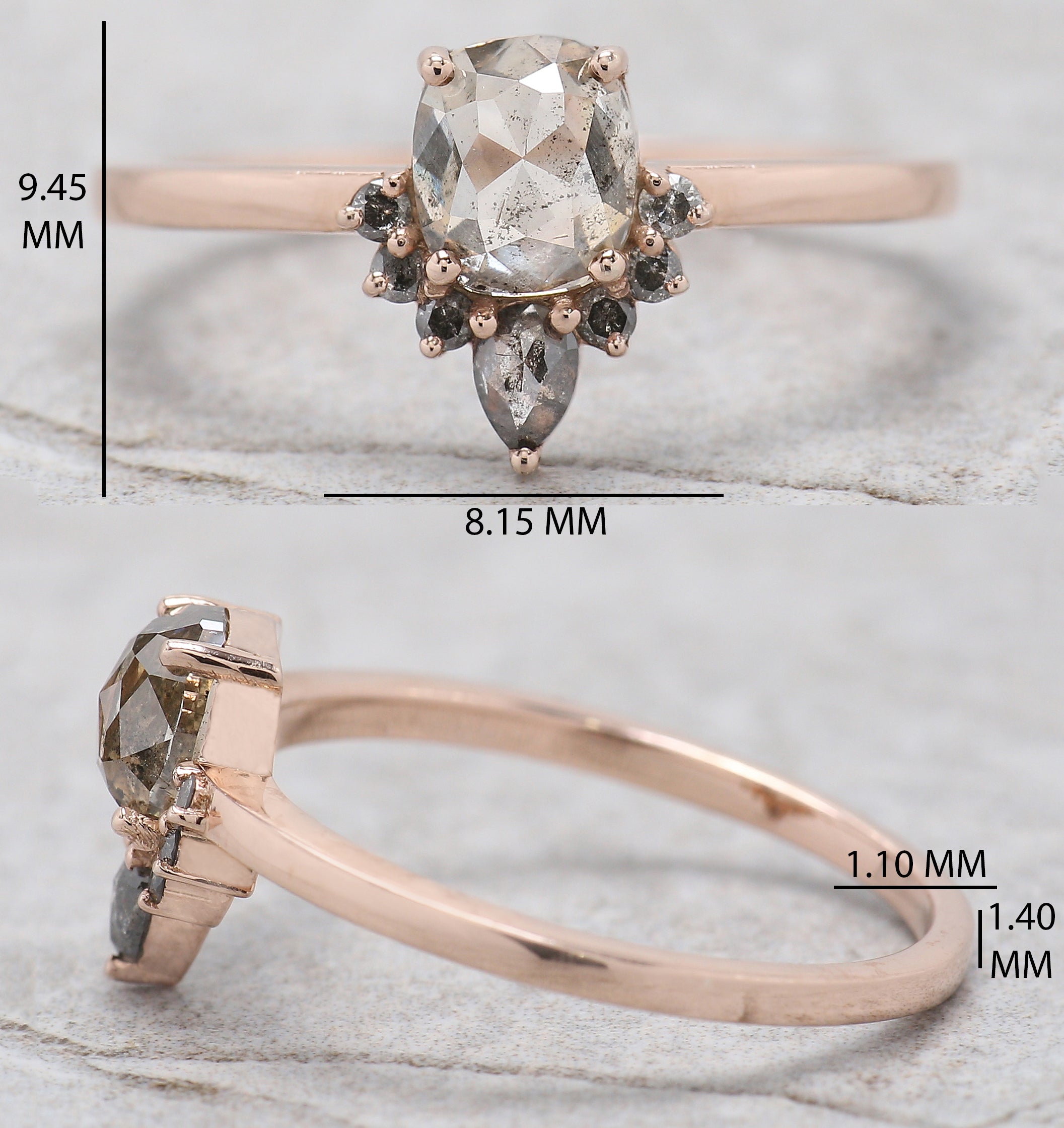 Cushion Cut Salt And Pepper Diamond Ring 0.81 Ct 5.62 MM Cushion Diamond Ring 14K Solid Rose Gold Silver Engagement Ring Gift For Her QL9308