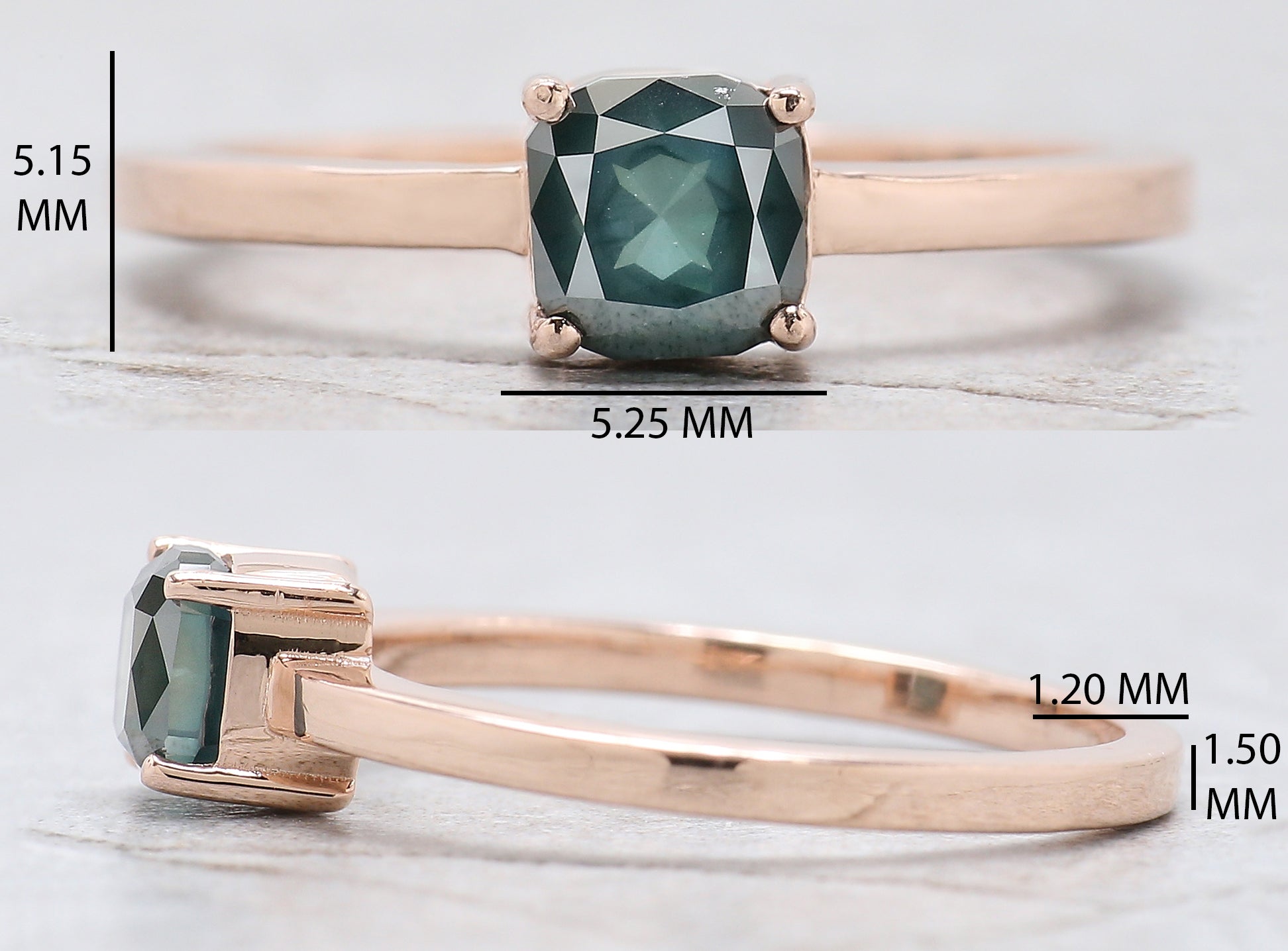 Cushion Shape Blue Color Diamond Ring 0.87 Ct 5.00 MM Cushion Diamond Ring 14K Solid Rose Gold Silver Engagement Ring Gift For Her QN9848