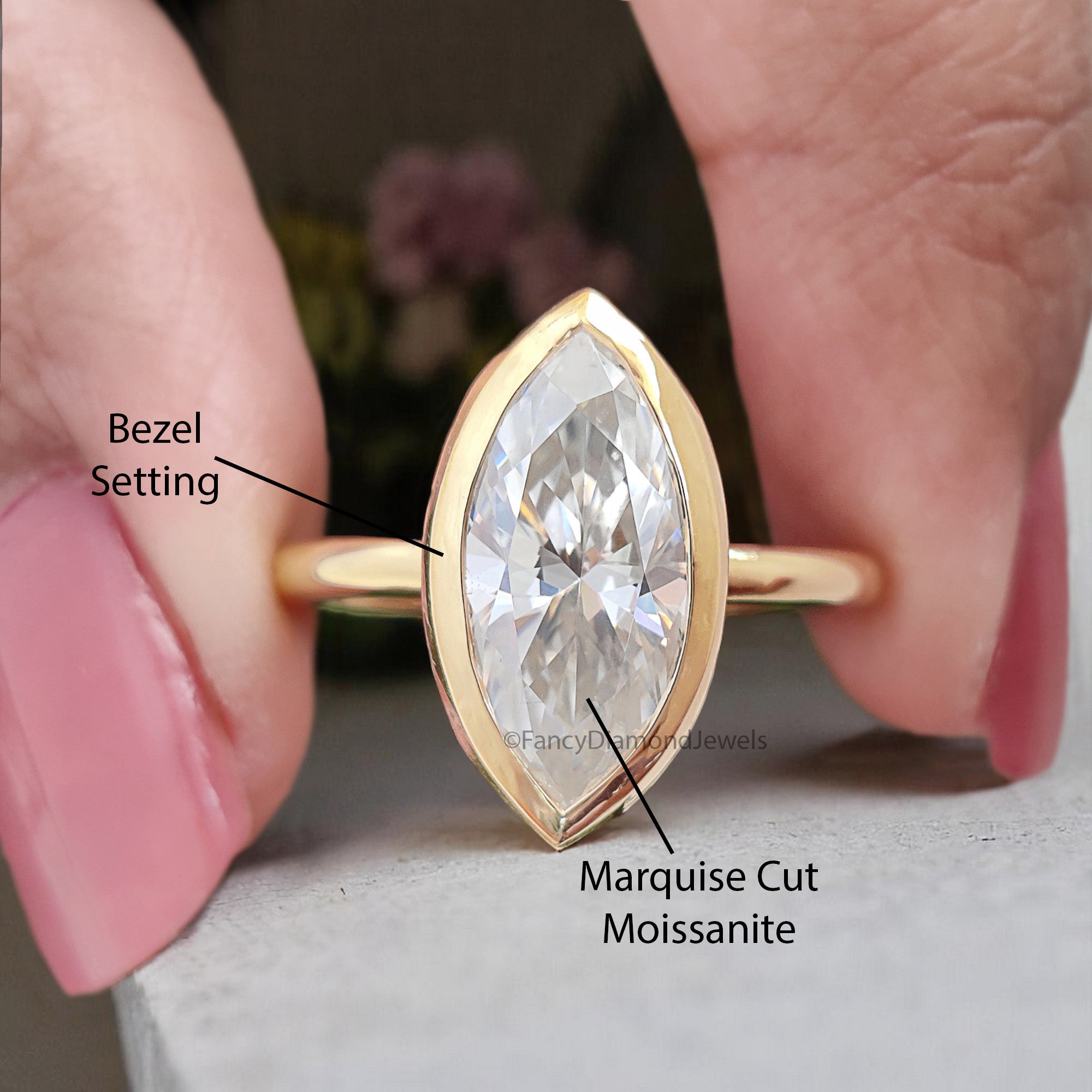 2.00 CT Marquise Cut Moissanite Engagement Ring Marquise Bezel Set Ring Solitaire Ring Wedding Ring Yellow Gold Ring Promise Ring FD359