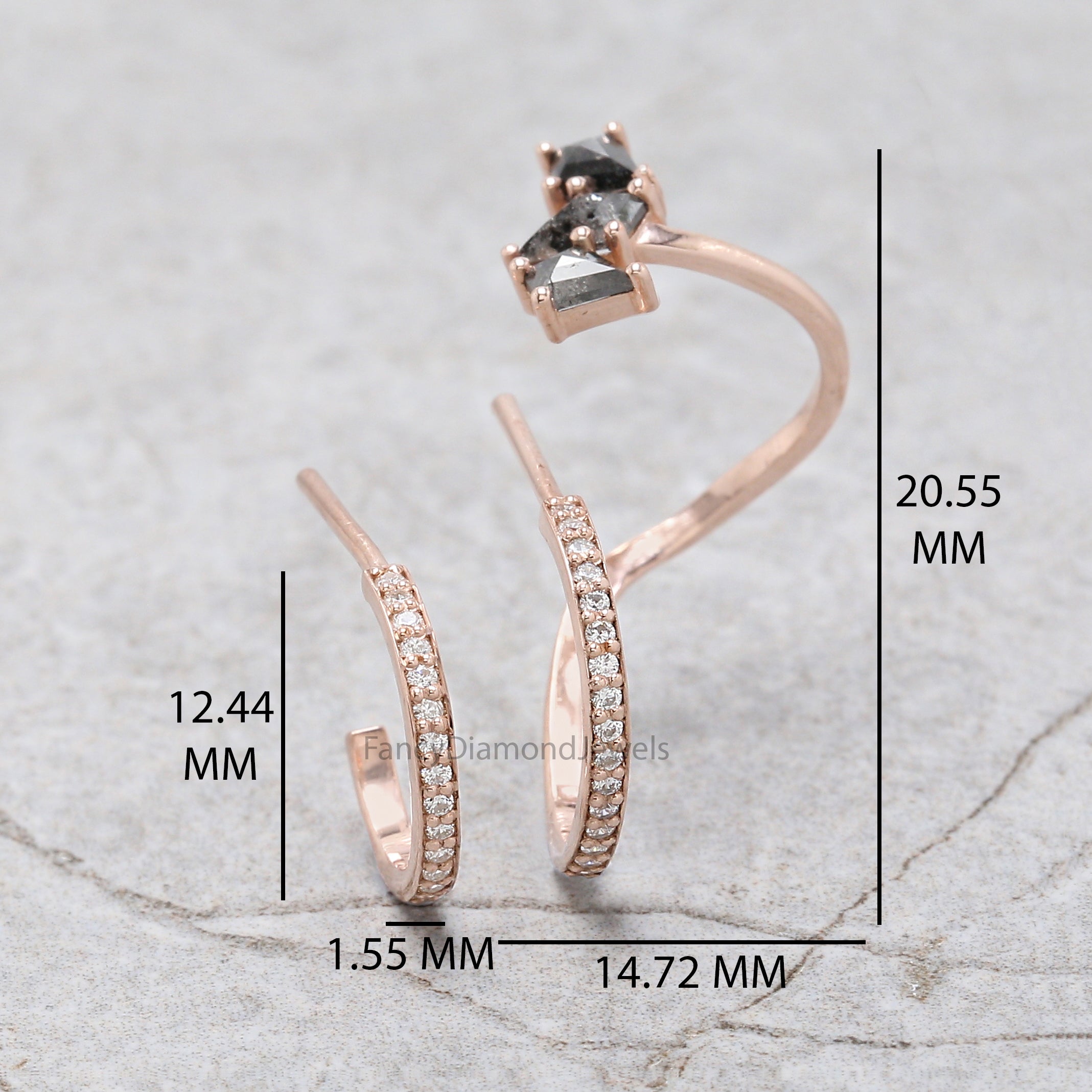 Kite salt and pepper Diamond Earring, Salt and pepper Kite Diamond Engagement Earring, Kite Diamond Earring, Kite Shape Earring/Cuff KD1225