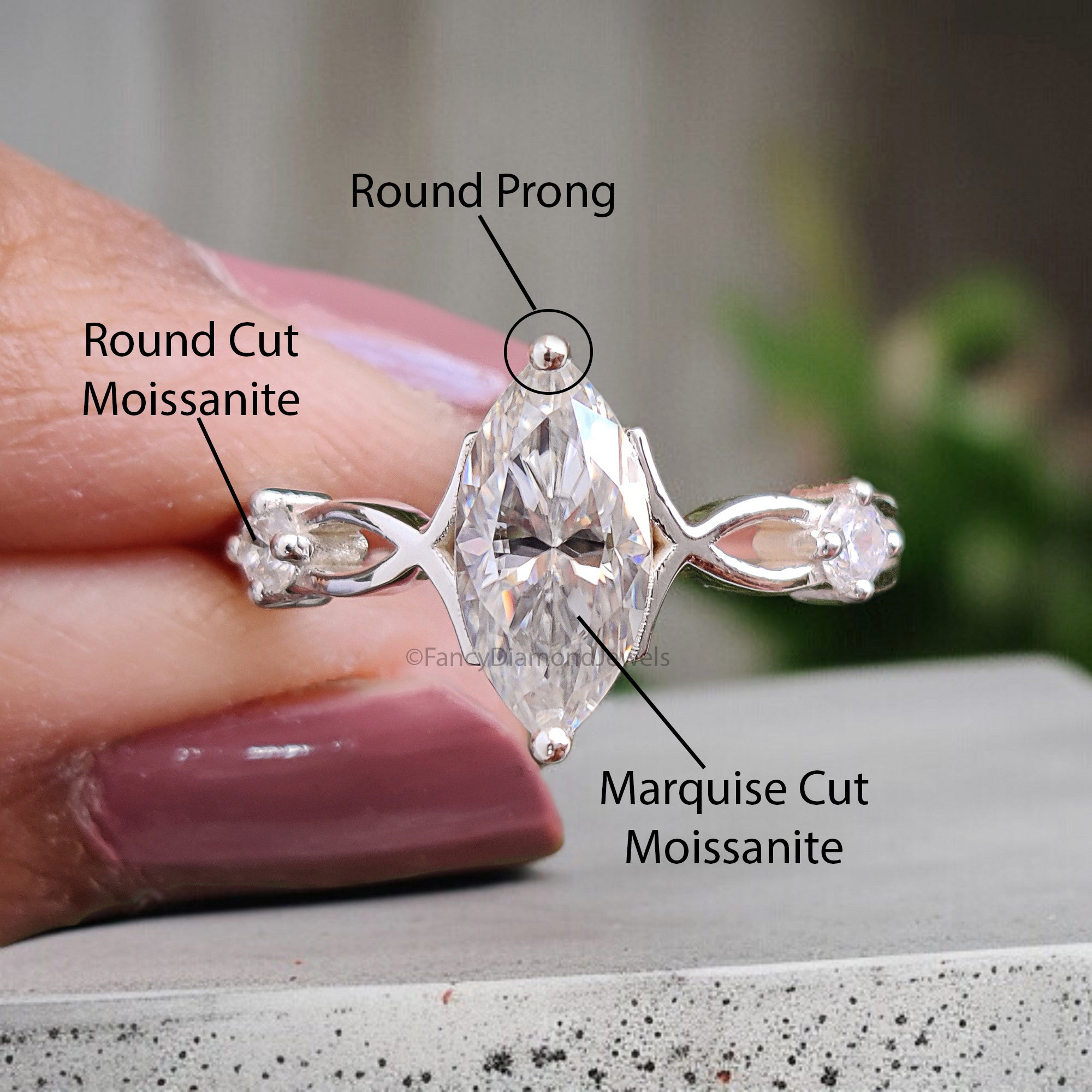 0.95 Ct Marquise Shape Colorless Engagement Ring Three Stone Ring Unique Bridal Ring White Gold Ring Anniversary Ring Gift For Her FD332