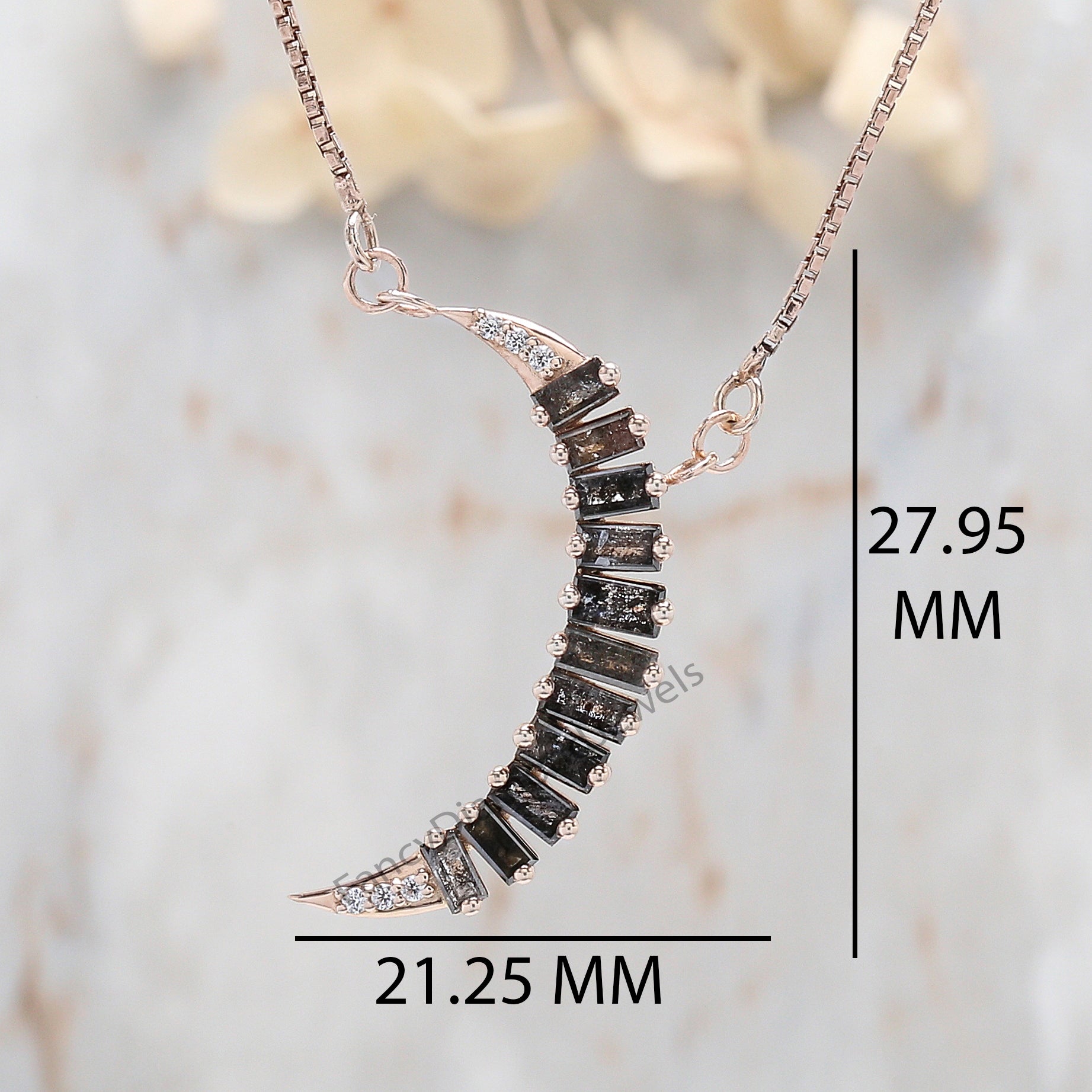 Baguette Salt And Pepper Diamond Pendant, Unique Diamond Pendant, Salt And Pepper Diamond Pendant, Baguette Shape Dangling Pendant, KDN1895