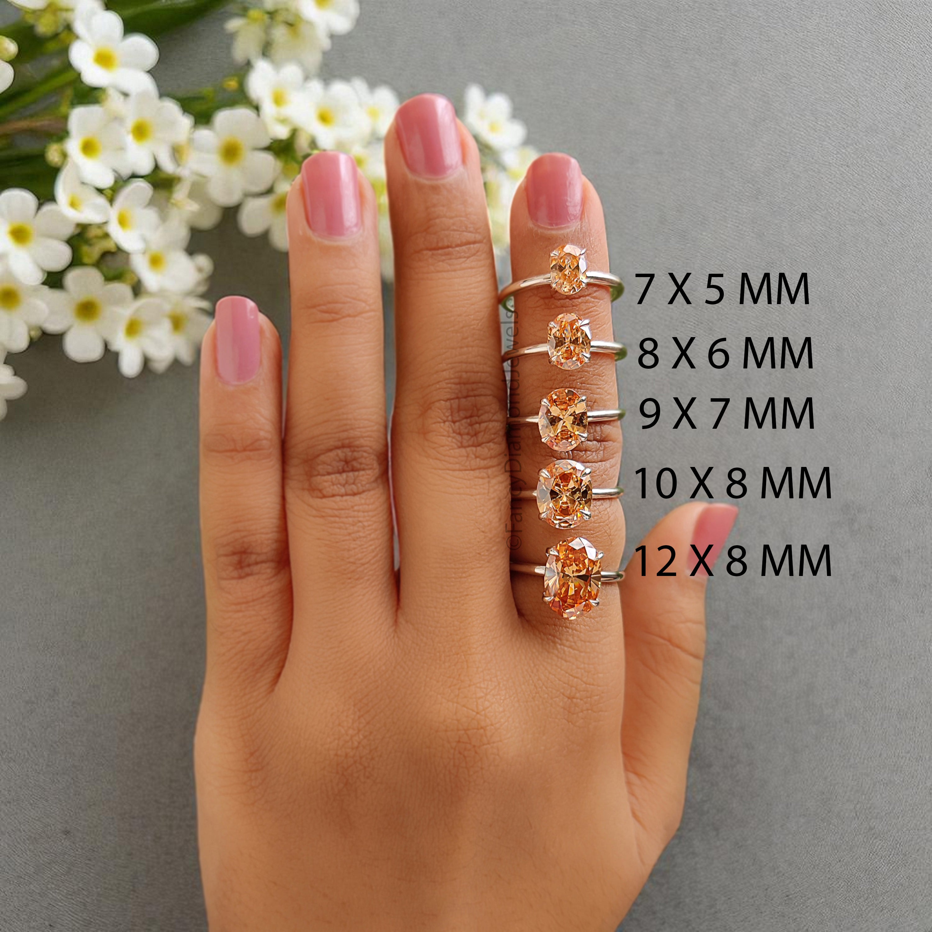 Oval Brown Champagne Diamond engagement ring 12mm 10mm 9mm 8mm 7mm stone ring Simulant Ring Solitaire ring Silver ring Gift for her FD404