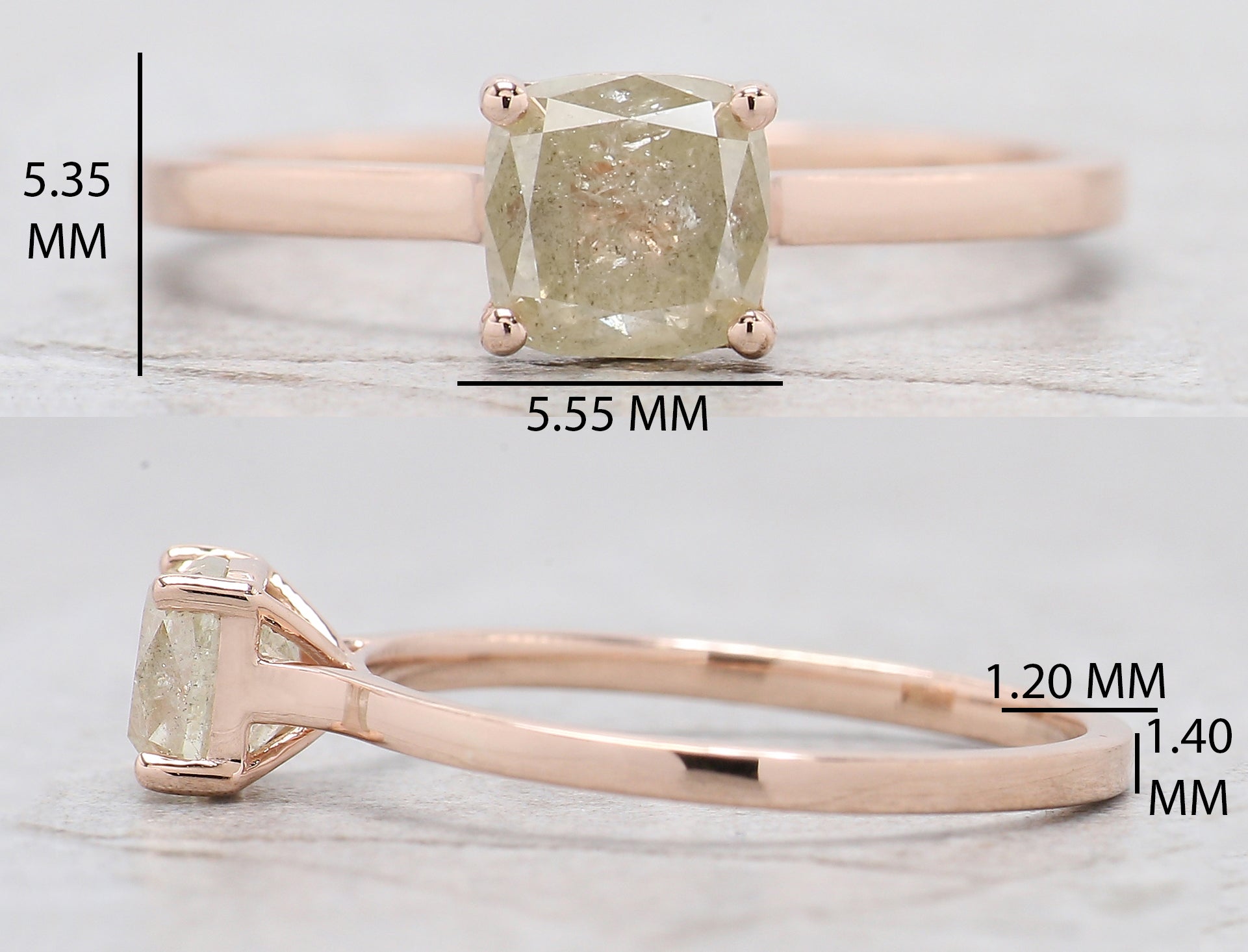 Cushion Cut Grey Color Diamond Ring 1.06 Ct 5.20 MM Cushion Diamond Ring 14K Solid Rose Gold Silver Engagement Ring Gift For Her QL5910