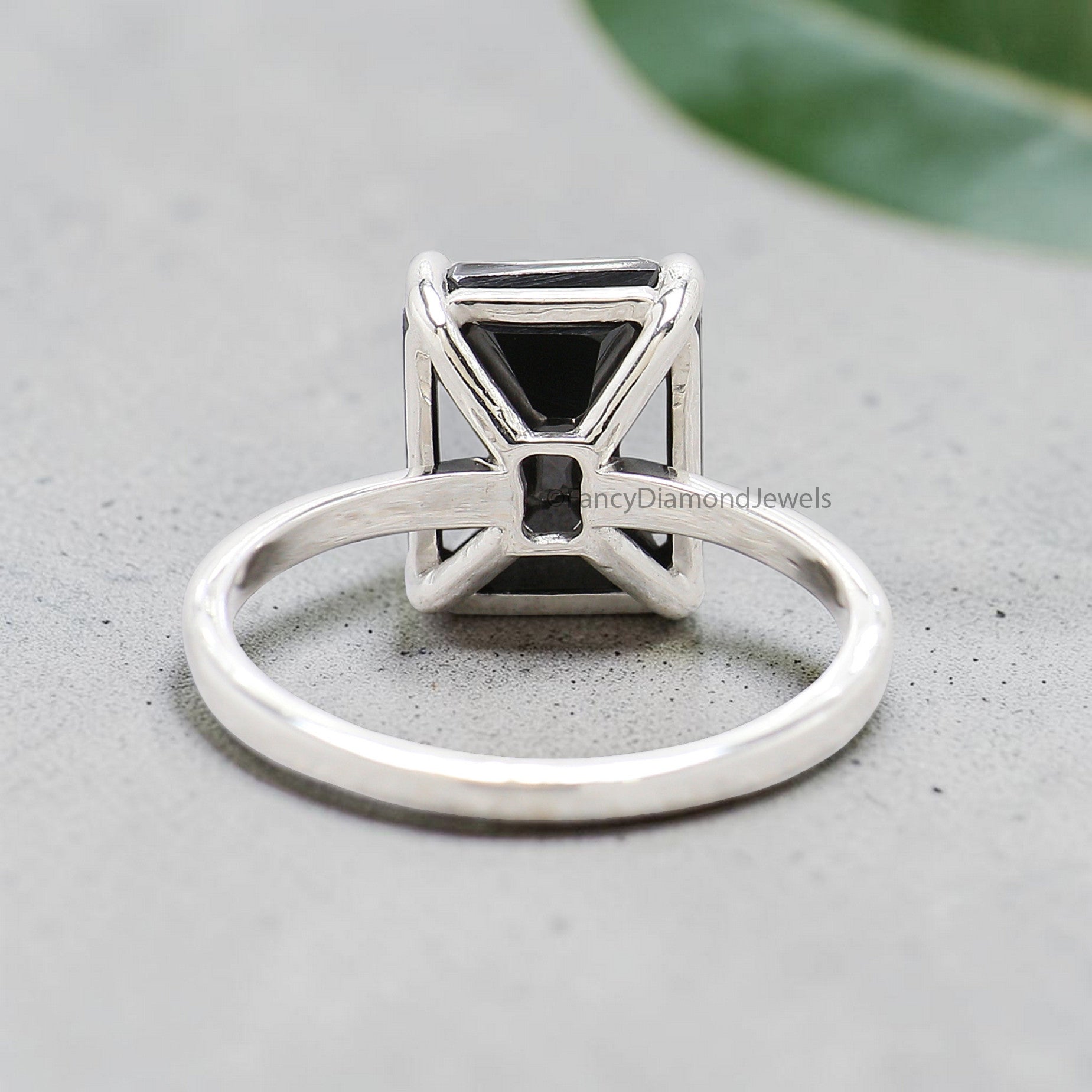 Black Onyx Engagement Ring, Emerald Cut Solitaire Ring, Sterling Silver Emerald Shape Diamond Simulant Ring, Anniversary Gift for Her FD563