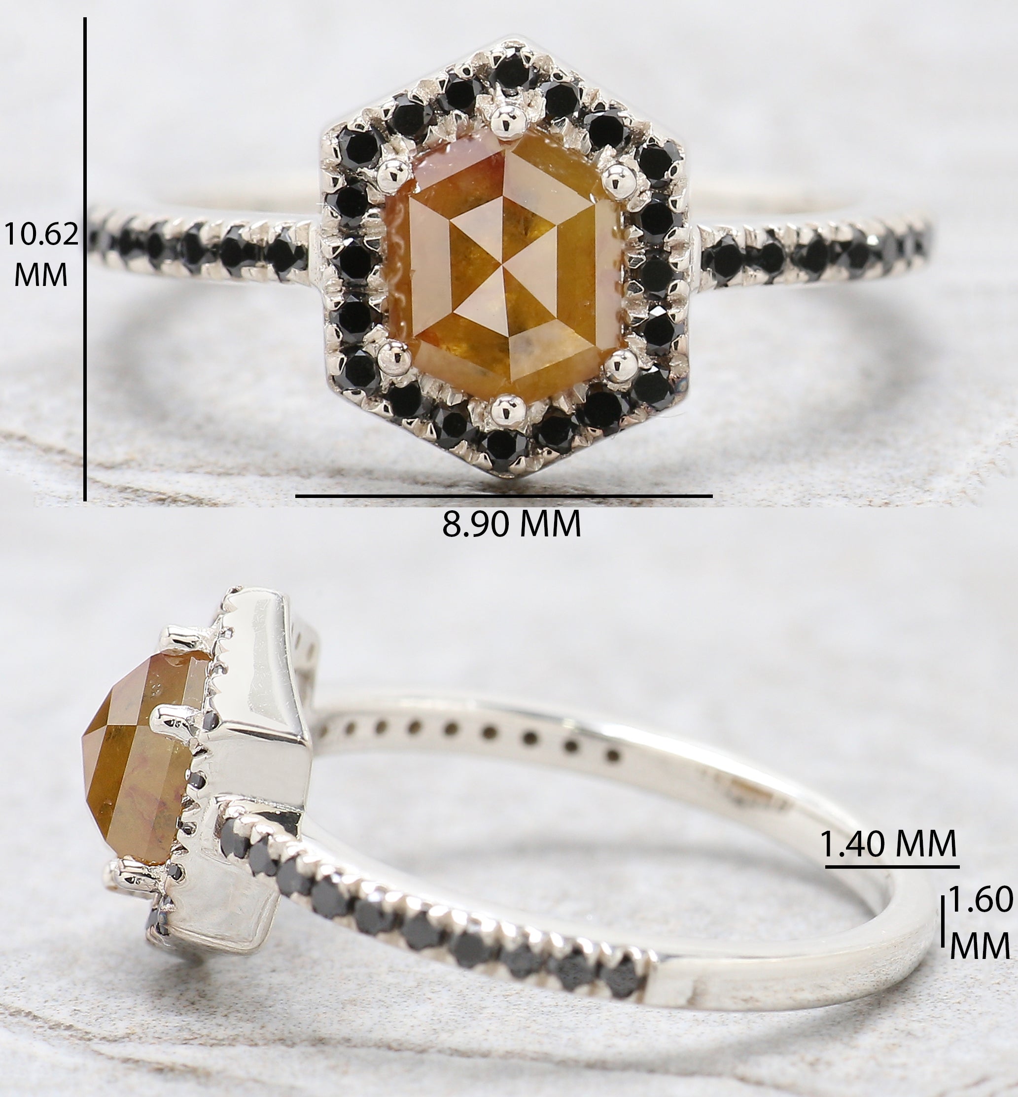 Hexagon Cut Yellow Color Diamond Ring 1.17 Ct 6.84 MM Hexagon Cut Diamond Ring 14K White Gold Silver Engagement Ring Gift For Her QL2220