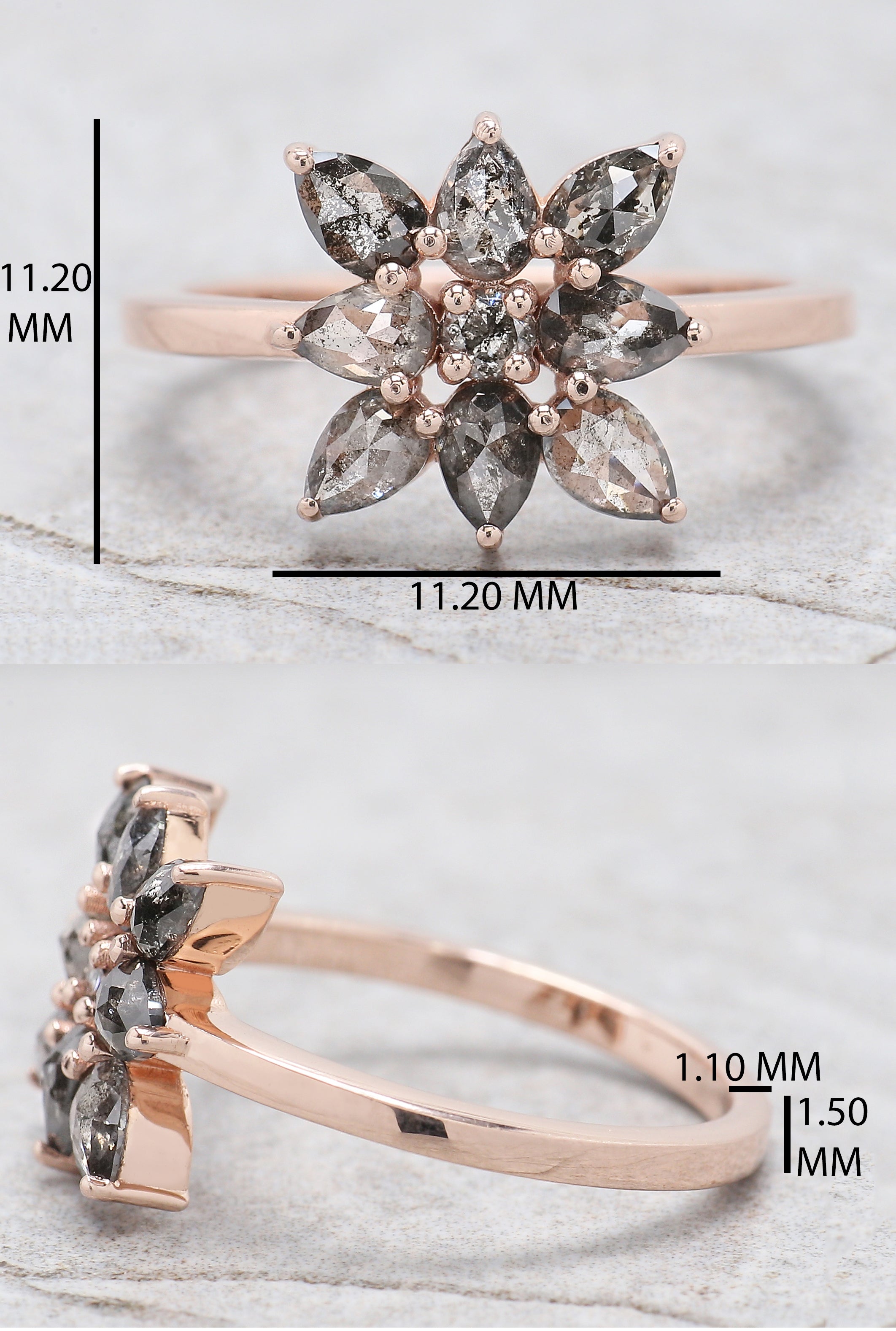 Pear Cut Salt And Pepper Diamond Ring 1.00 Ct 4.40 MM Pear Diamond Ring 14K Solid Rose Gold Silver Pear Engagement Ring Gift For Her QL1317