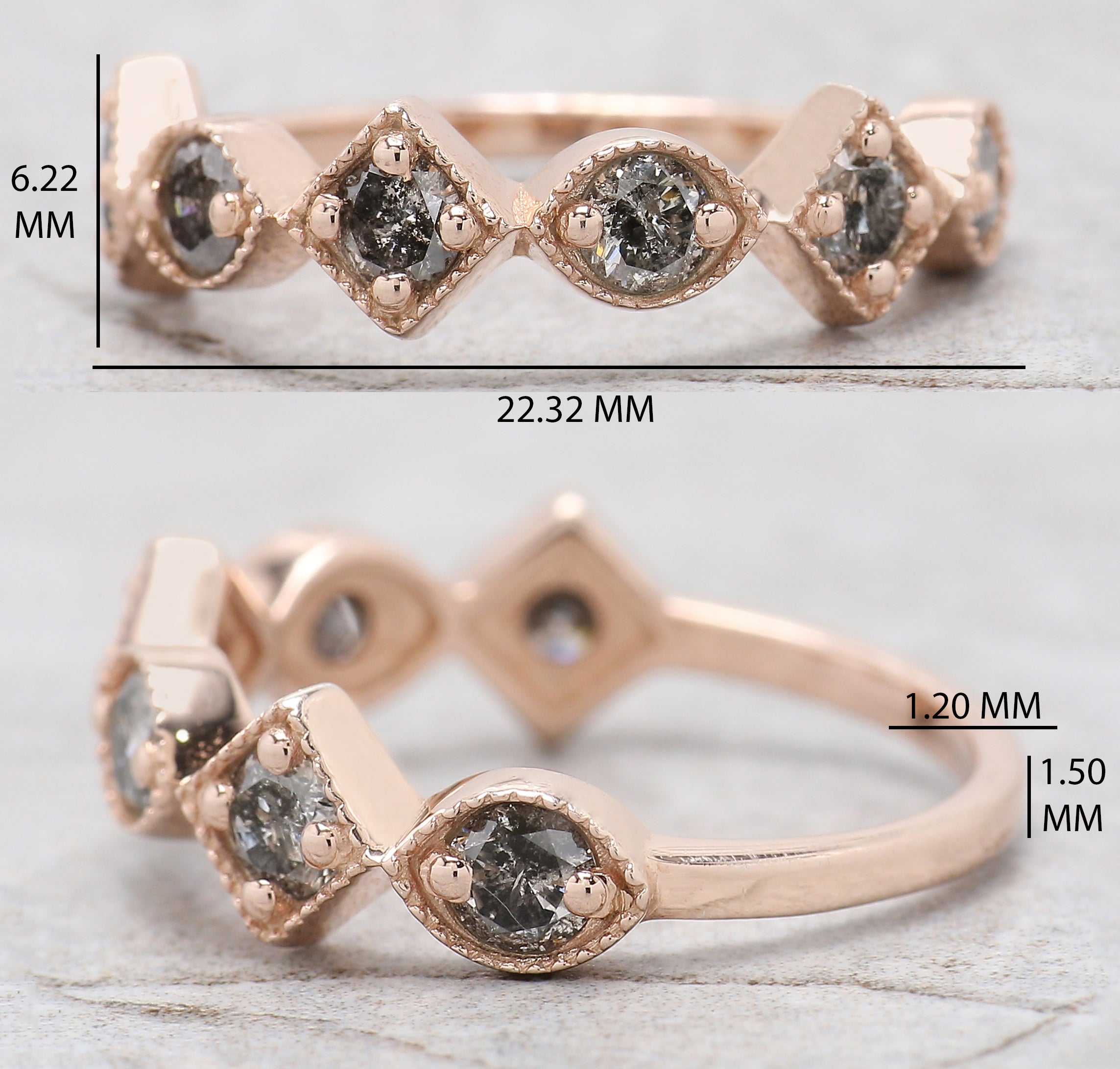 Round Cut Salt And Pepper Diamond Ring 0.81 Ct 3.30 MM Round Diamond Ring 14K Solid Rose Gold Silver Engagement Ring Gift For Her QL1386