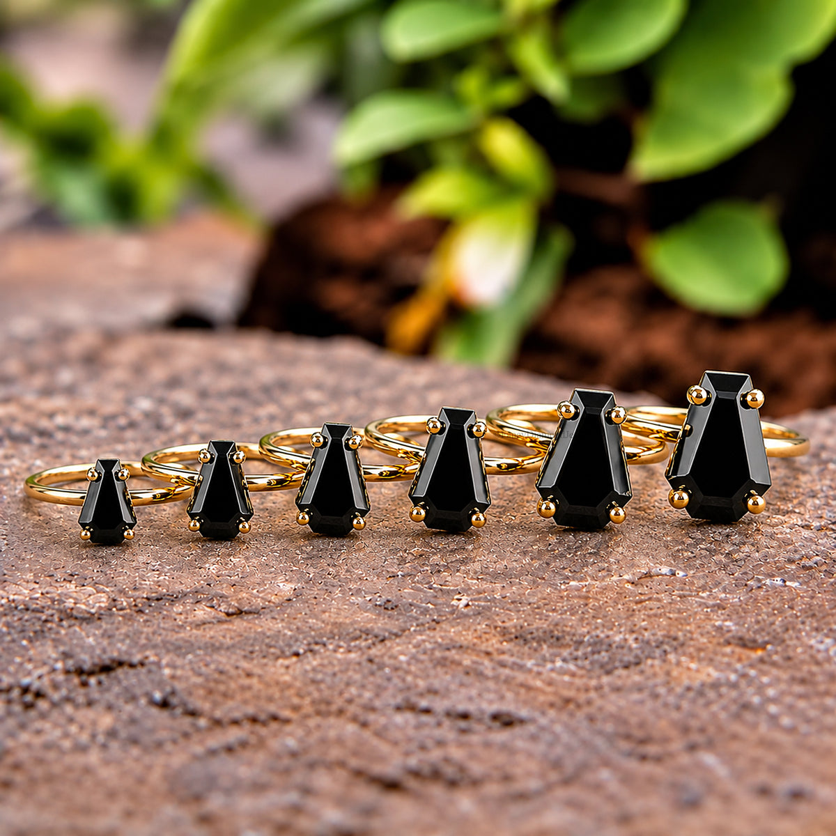 Coffin Black Onyx engagement ring 14mm 13mm 12mm 11mm 10mm 9mm stone ring Simulant Solitaire Diamond ring Silver ring Gift for her FD393