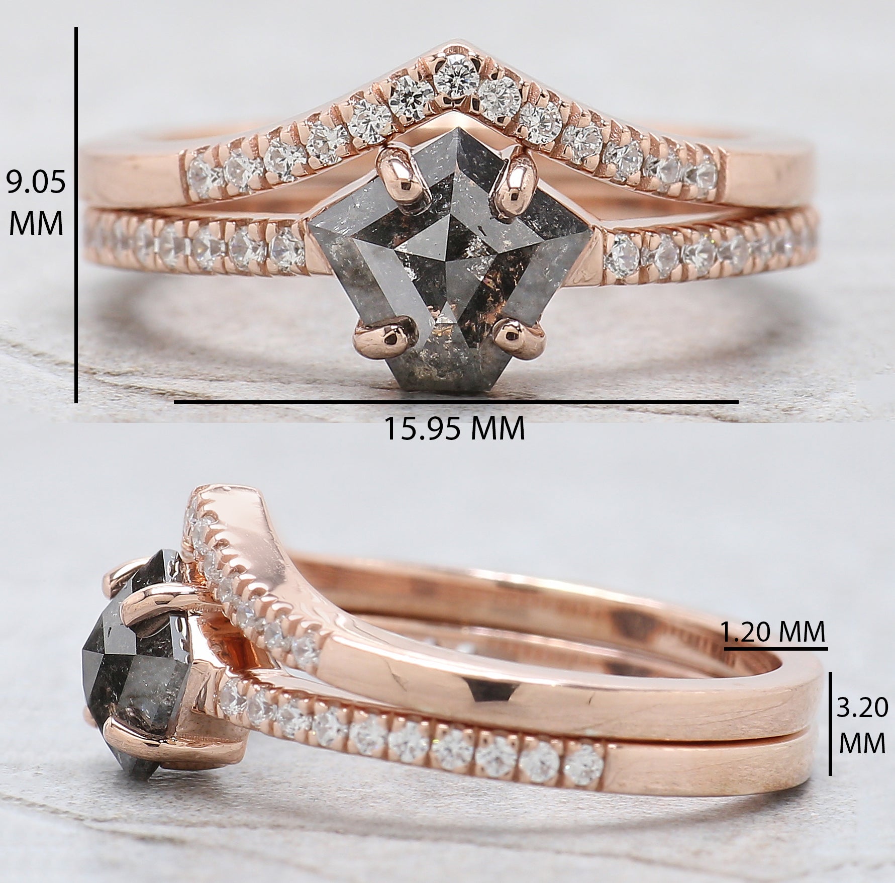 Pentagon Cut Salt And Pepper Diamond Ring 0.98 Ct 7.00 MM Pentagon Diamond Ring 14K Rose Gold Silver Engagement Ring Gift For Her QL1222