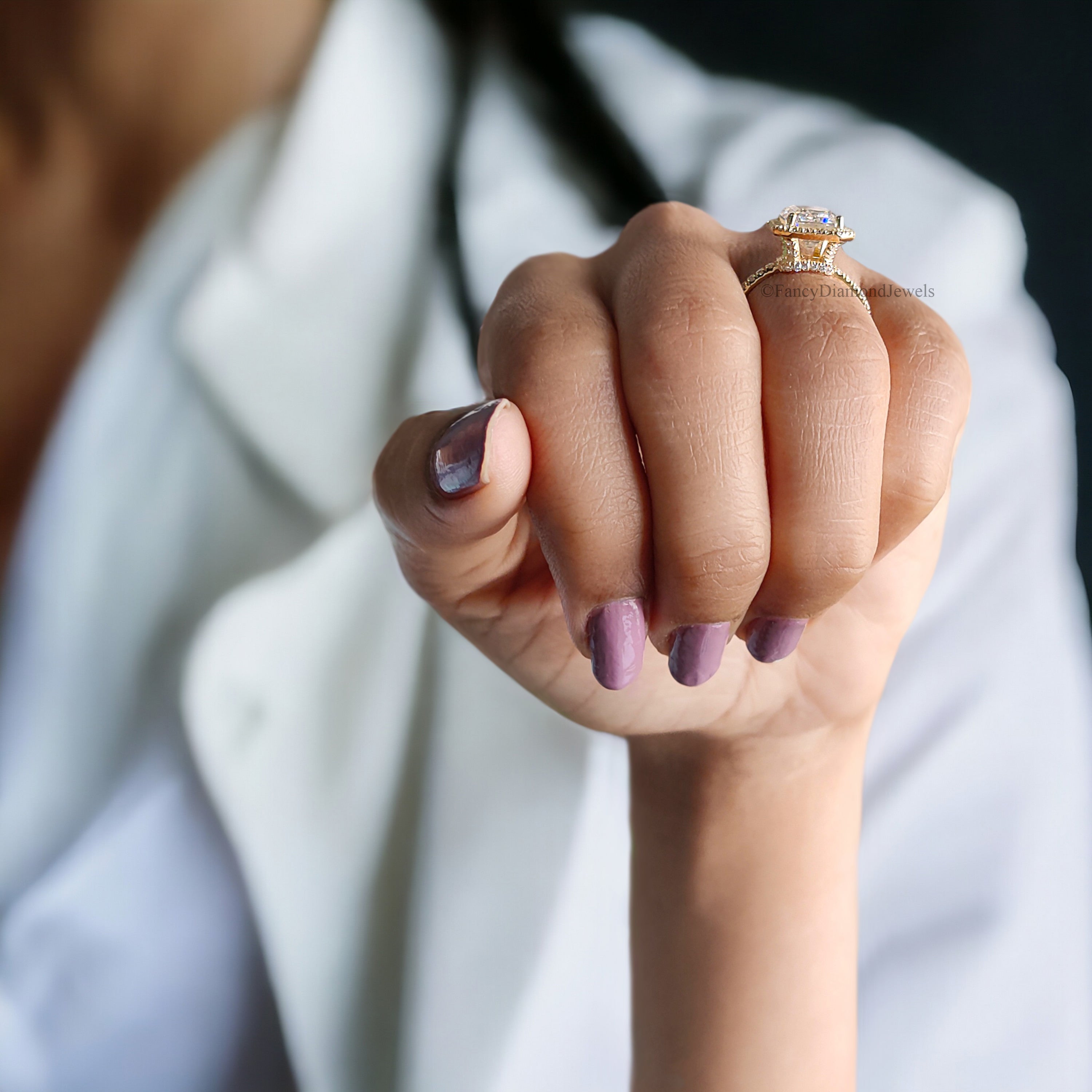 Emerald Cut Colorless Moissanite Engagement Ring 3.00 Ct Solid 14k Yellow Gold Ring Bridal Wedding Ring Halo Set Ring Gift For Her FD212