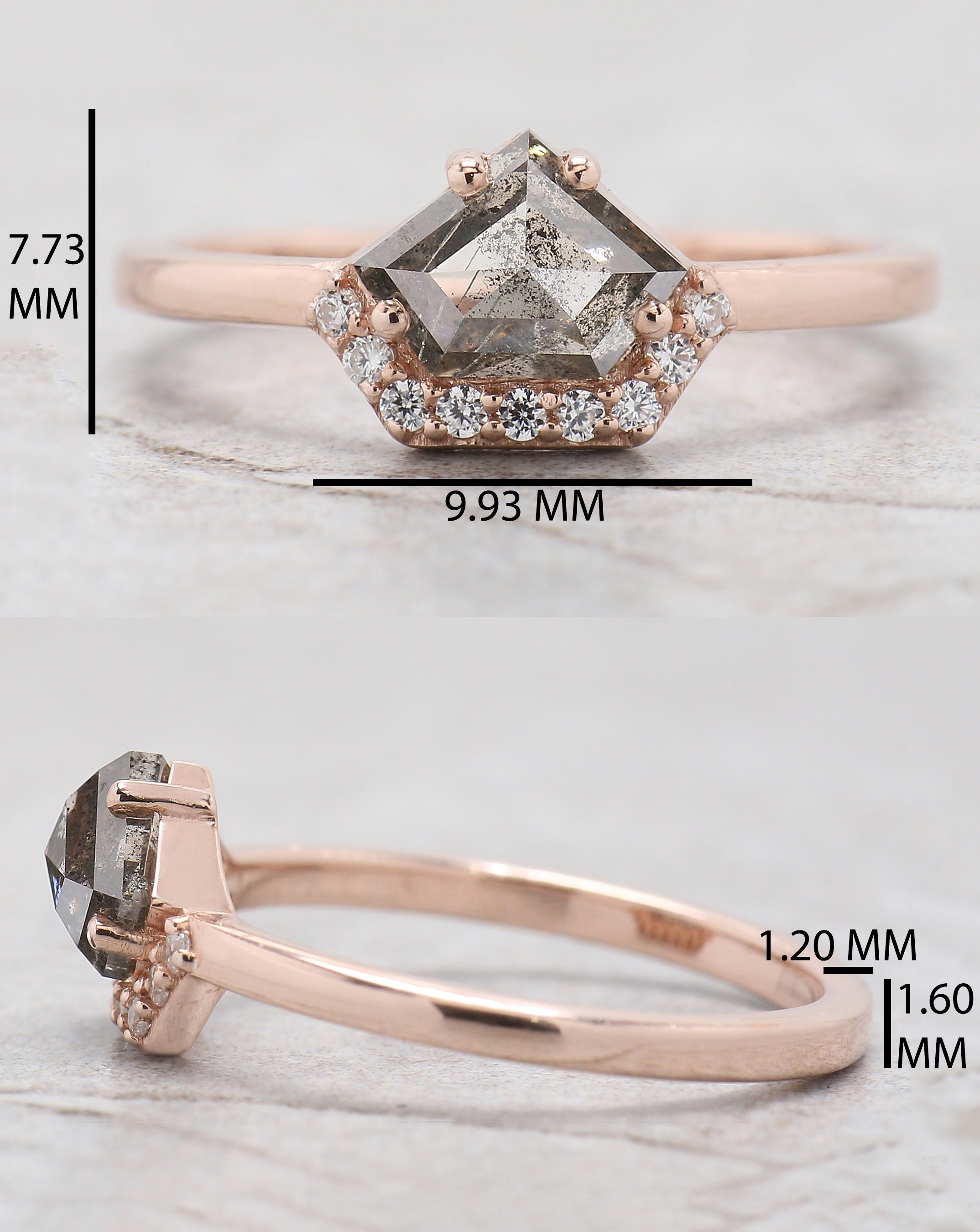 Shield Cut Salt And Pepper Diamond Ring 1.04 Ct 5.71 MM Shield Diamond Ring 14K Solid Rose Gold Silver Engagement Ring Gift For Her QL9520