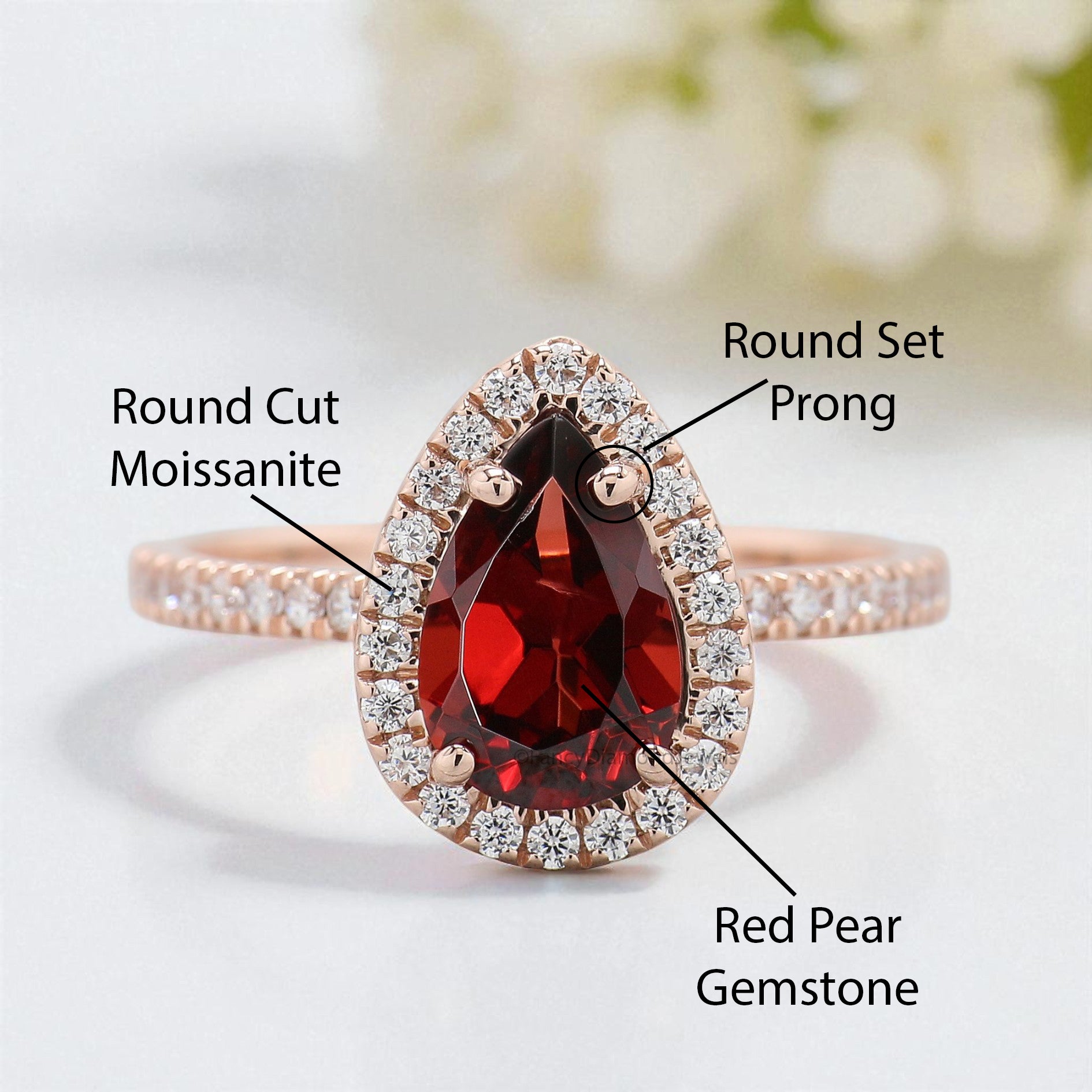 1.60 CT Pear Cut Red Garnet Engagement Ring Rose Gold Ring Pear Shape Diamond Wedding Ring Unique Art Deco Vintage Ring Gift For Her FD424