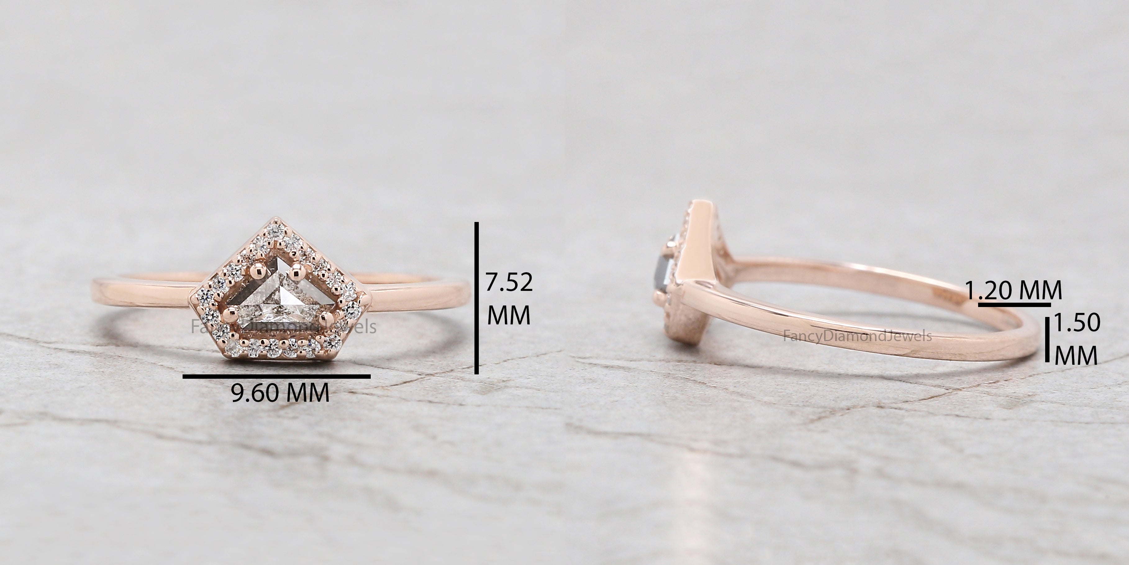 Shield salt and pepper Diamond Ring, Salt and pepper Shield Diamond Engagement Ring, Shield Diamond Ring, Halo Ring, Shield Ring, KD1122