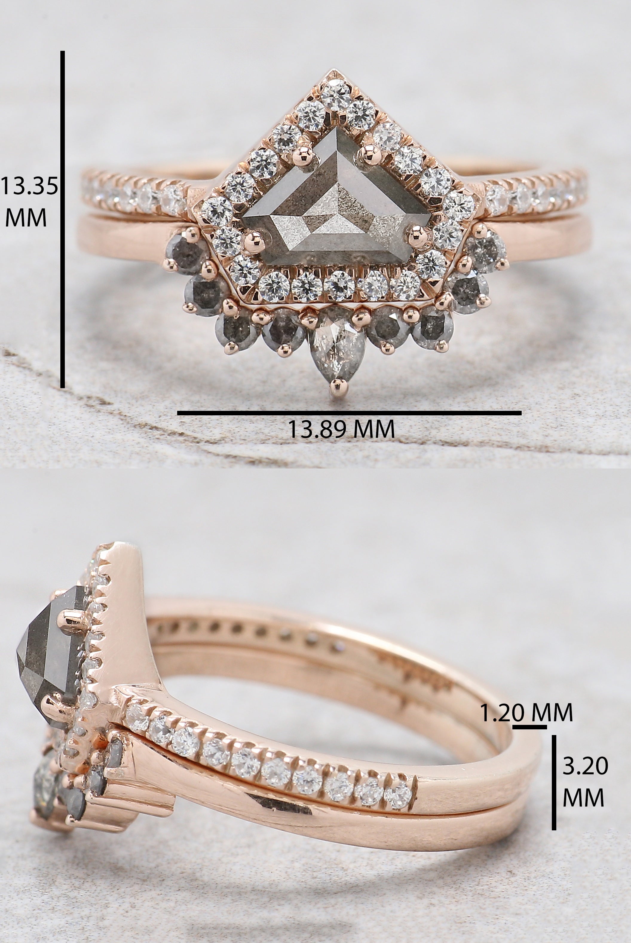 Shield Cut Salt And Pepper Diamond Ring 0.87 Ct 5.39 MM Shield Diamond Ring 14K Solid Rose Gold Silver Engagement Ring Gift For Her QL1942