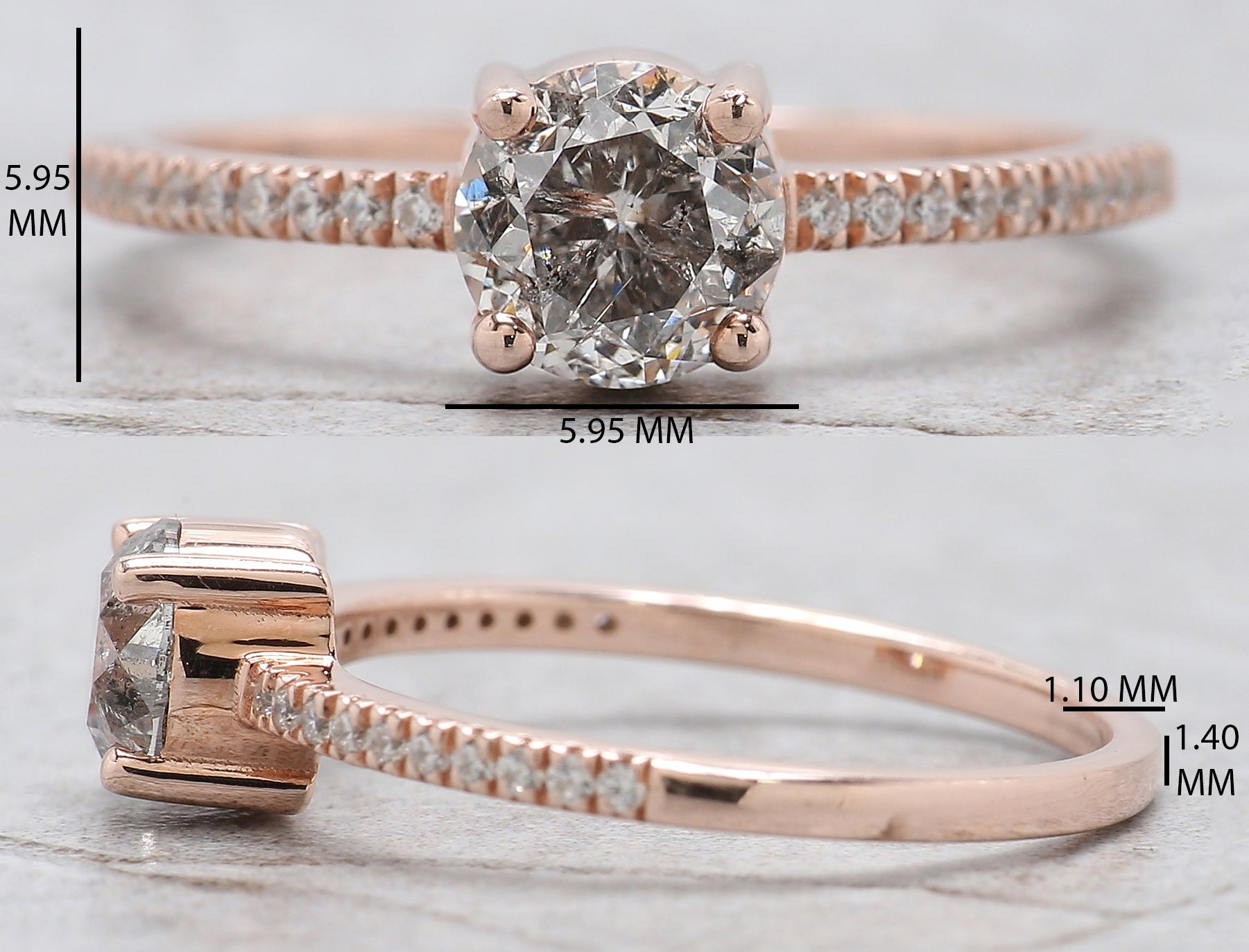 Round Salt And Pepper Diamond Ring 0.86 Ct 5.70 MM Round Cut Diamond Ring 14K Solid Rose Gold Silver Engagement Ring Gift For Her QL2652