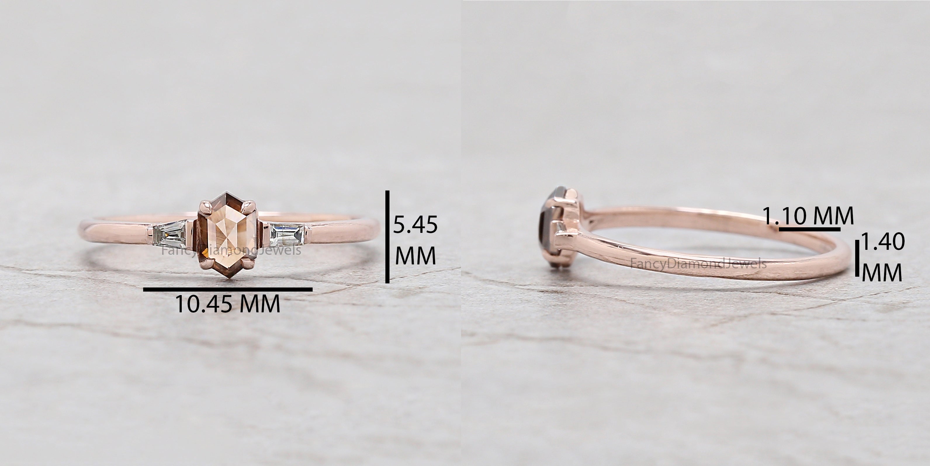 Hexagon Cut Brown Color Diamond Ring 0.37 Ct 5.30 MM Hexagon Shape Diamond Ring 14K Rose Gold Silver Engagement Ring Gift For Her QK2317