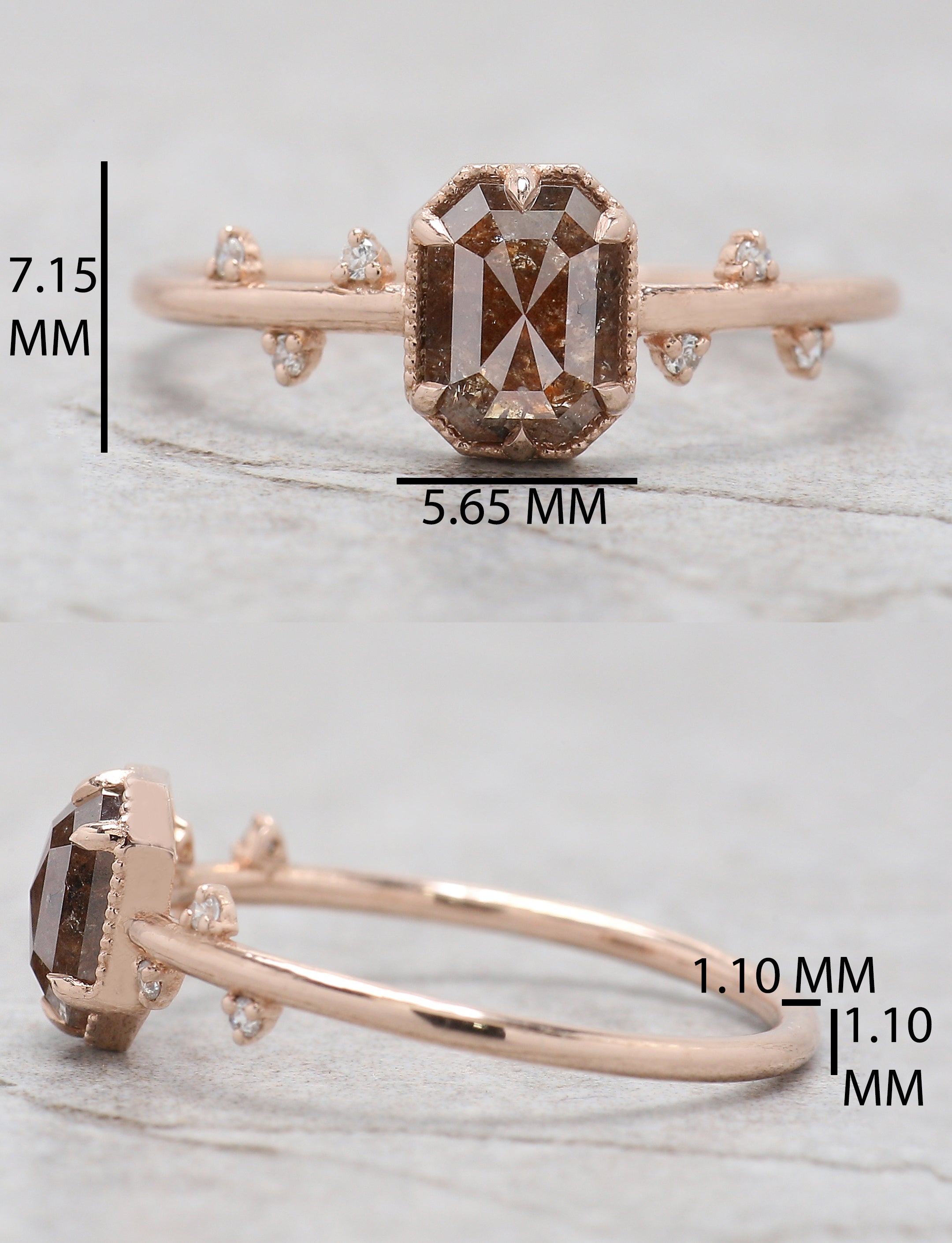 Emerald Cut Brown Color Diamond Ring 0.79 Ct 6.18 MM Emerald Shape Diamond Ring 14K Rose Gold Silver Engagement Ring Gift For Her QL652